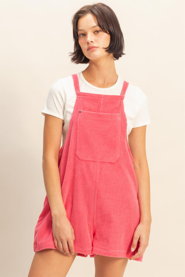 Front Pocket Sleeveless Corduroy Overall Romper