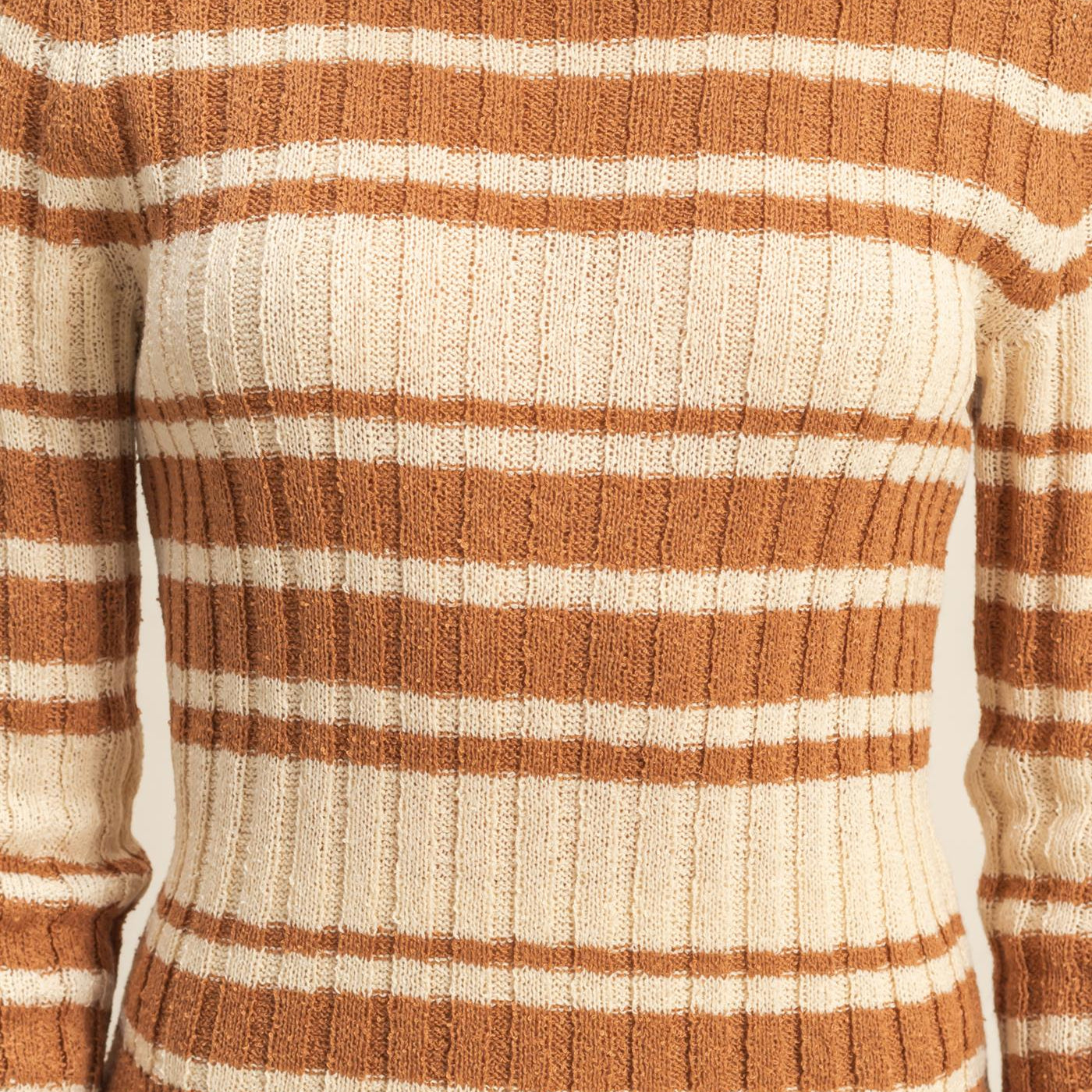 Wholesale Horizontal Striped Crew Neck Sweater Clothing Tops HF25E811 BROWN HYFVE