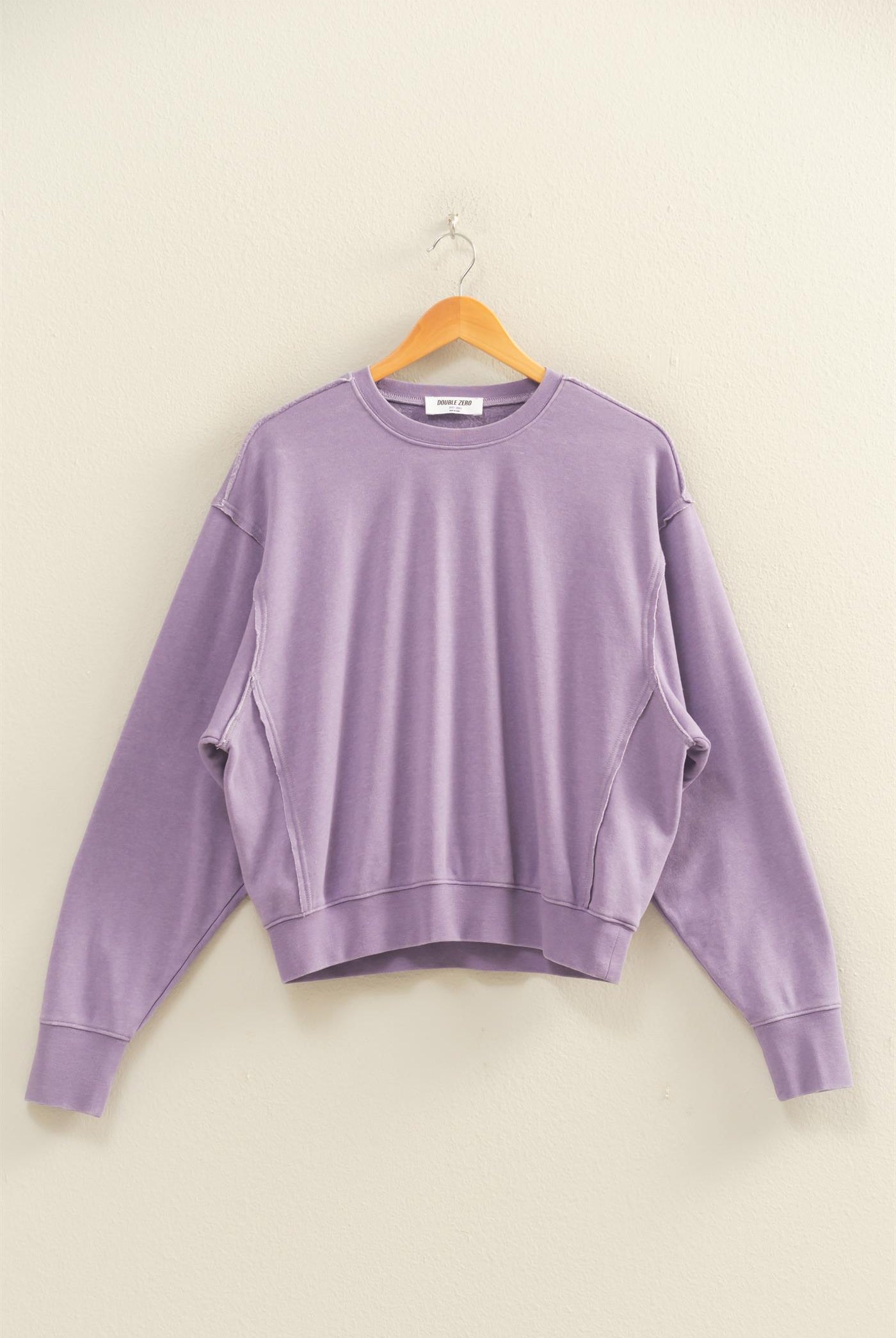 Wholesale Raw Edge Detail Burnout Sweatshirt Sweatshirts DZ26A048 DUSTY PURPLE DOUBLE ZERO