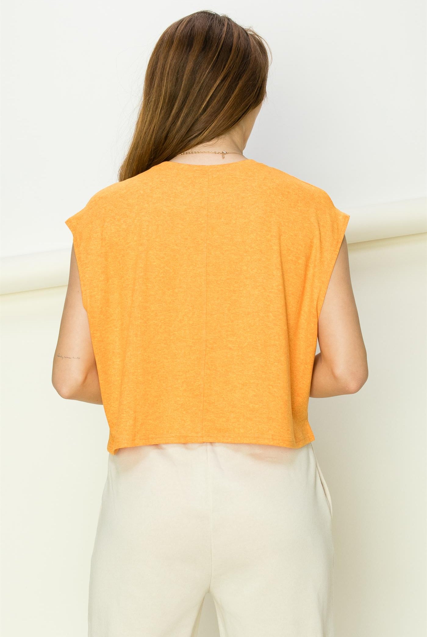 Wholesale Crew Neck Cropped Top Clothing Tops DZ22E688 VIBE ORANGE DOUBLE ZERO
