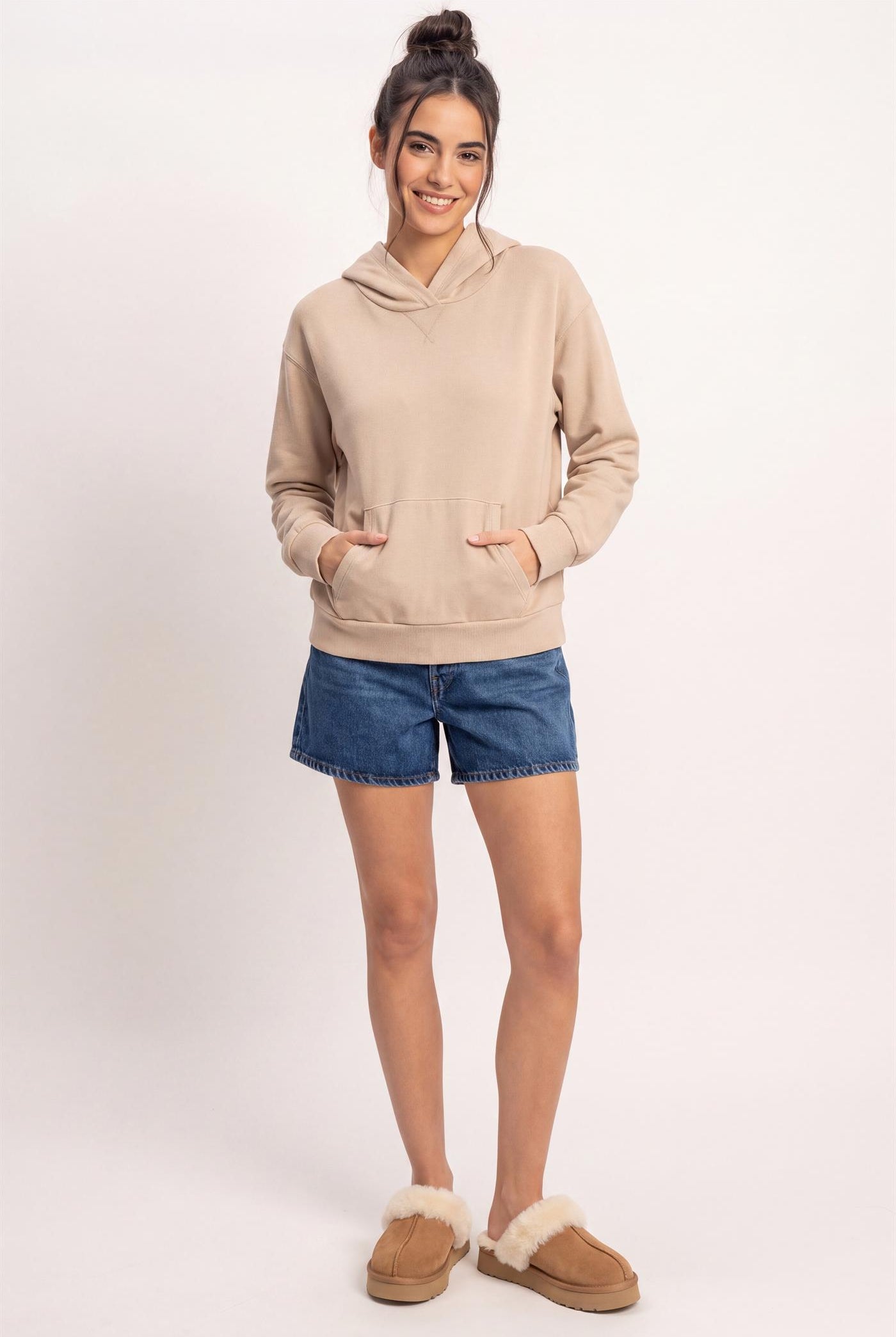 Wholesale Long Sleeve Hoodie With Kangaroo Pocket Hoodies DZ26F276 TAUPE DOUBLE ZERO