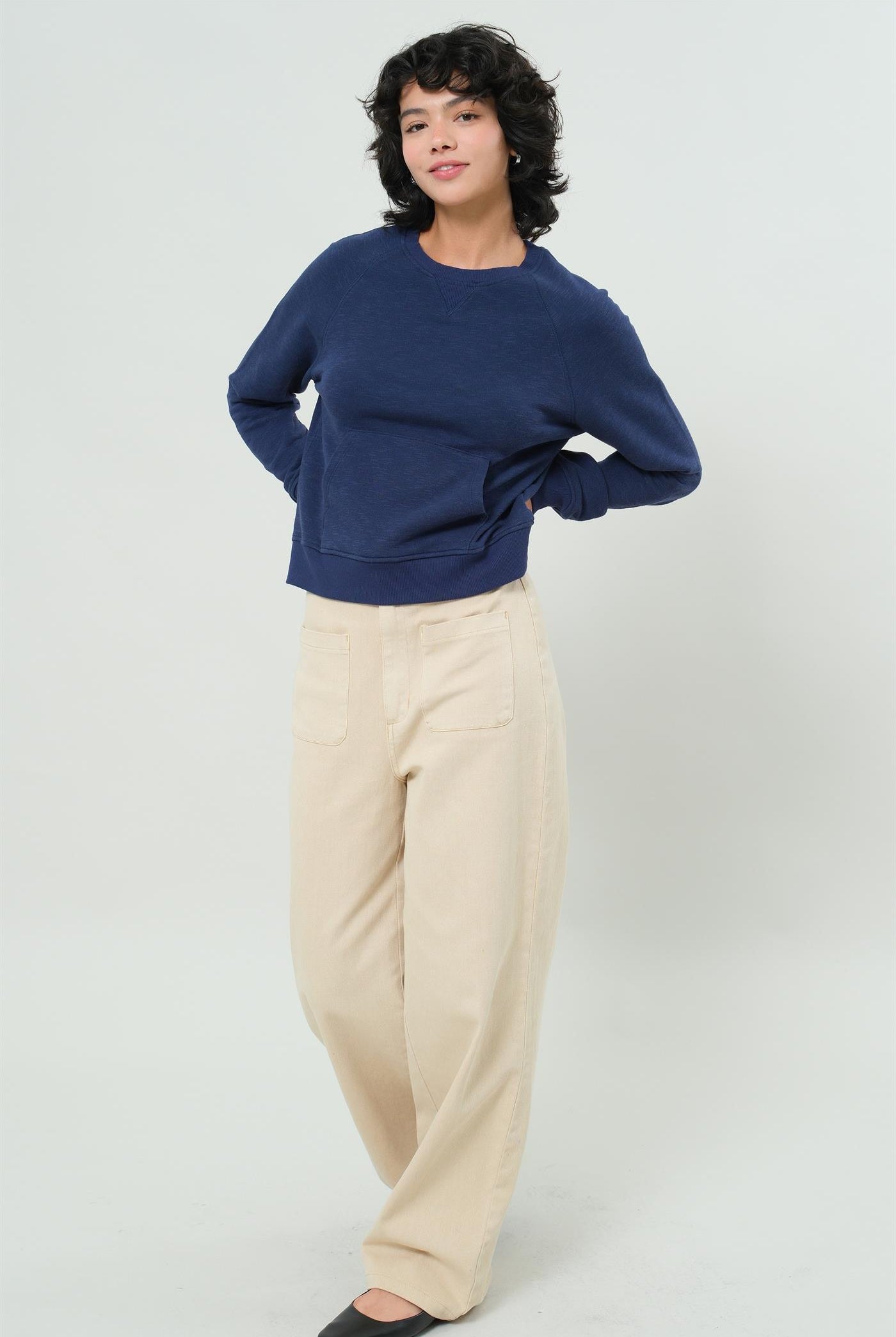 Wholesale Raglan Sleeve Pocket Sweatshirt Sweatshirts DZ24F992 DARK NIGHT DOUBLE ZERO