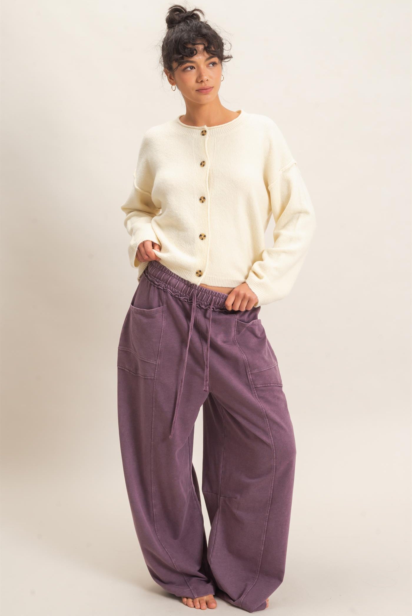 Wholesale Mineral Washed Barrel Sweatpants Pants DZ26F246 DARK CHERRY DOUBLE ZERO