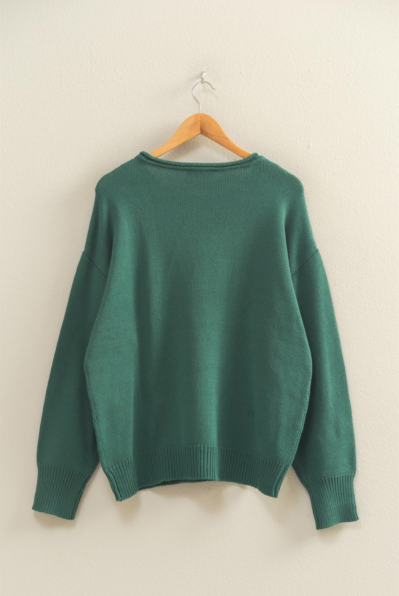 Wholesale Oversized Rolll Neck Knit Sweater Sweaters DZ25E908 DEEP GREEN DOUBLE ZERO