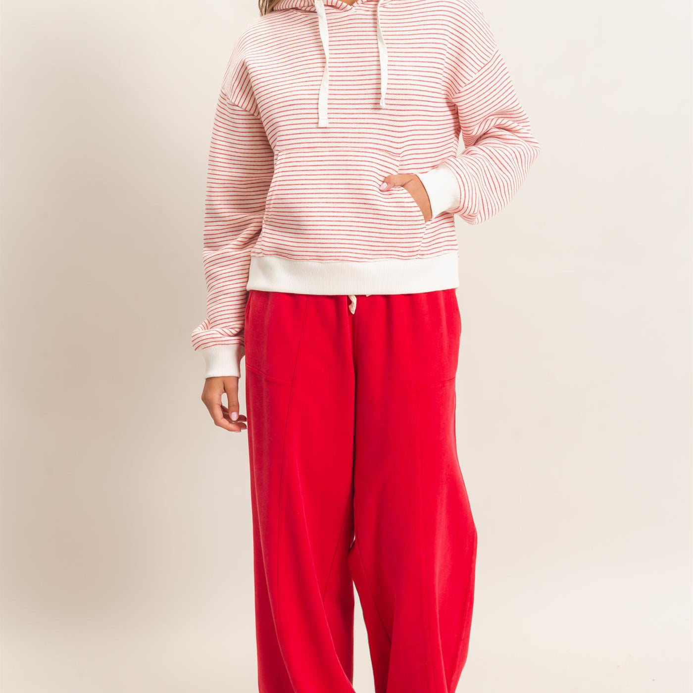 Wholesale Striped French Terry Hoodie Hoodies DZ26C619 RED DOUBLE ZERO
