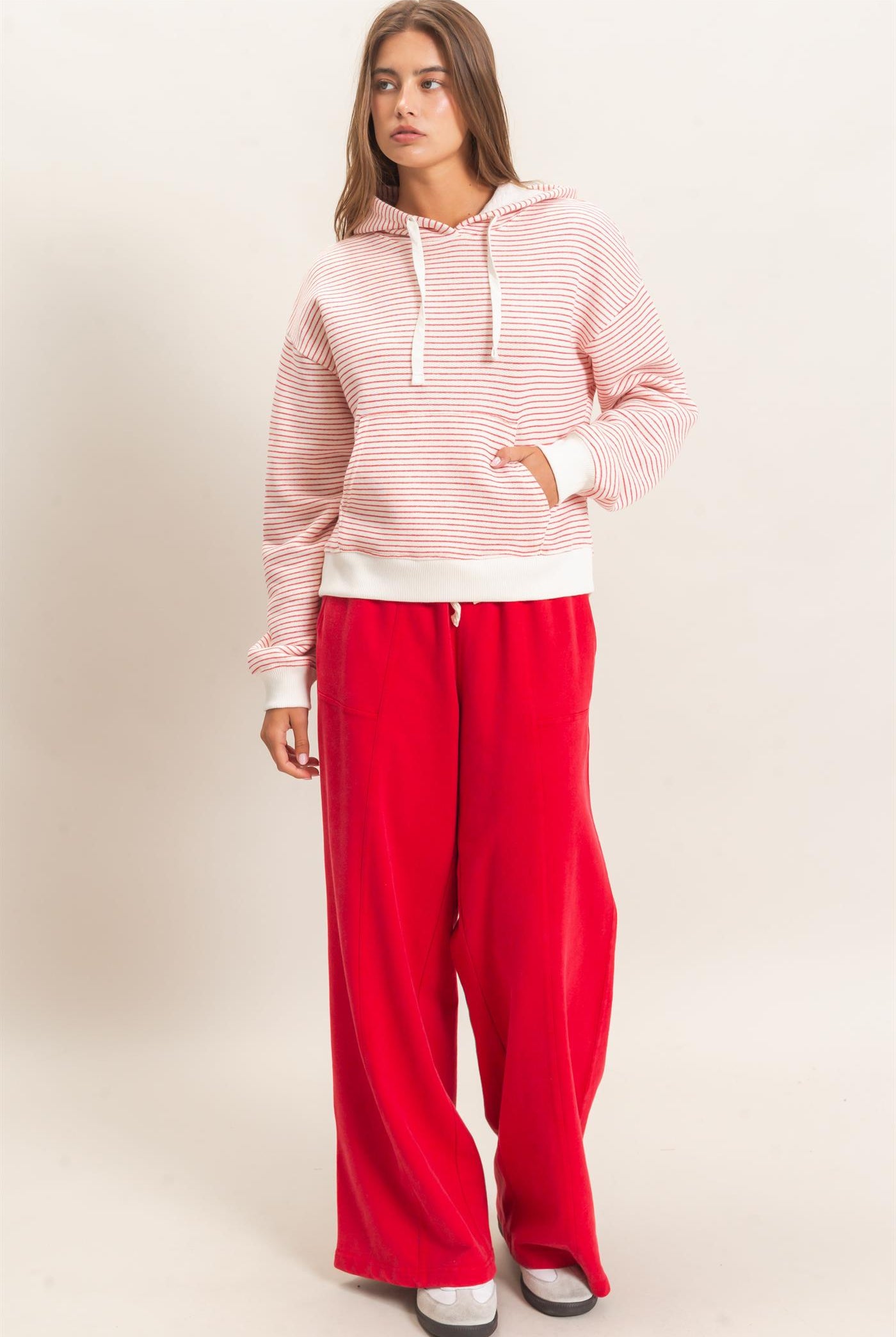Wholesale Striped French Terry Hoodie Hoodies DZ26C619 RED DOUBLE ZERO