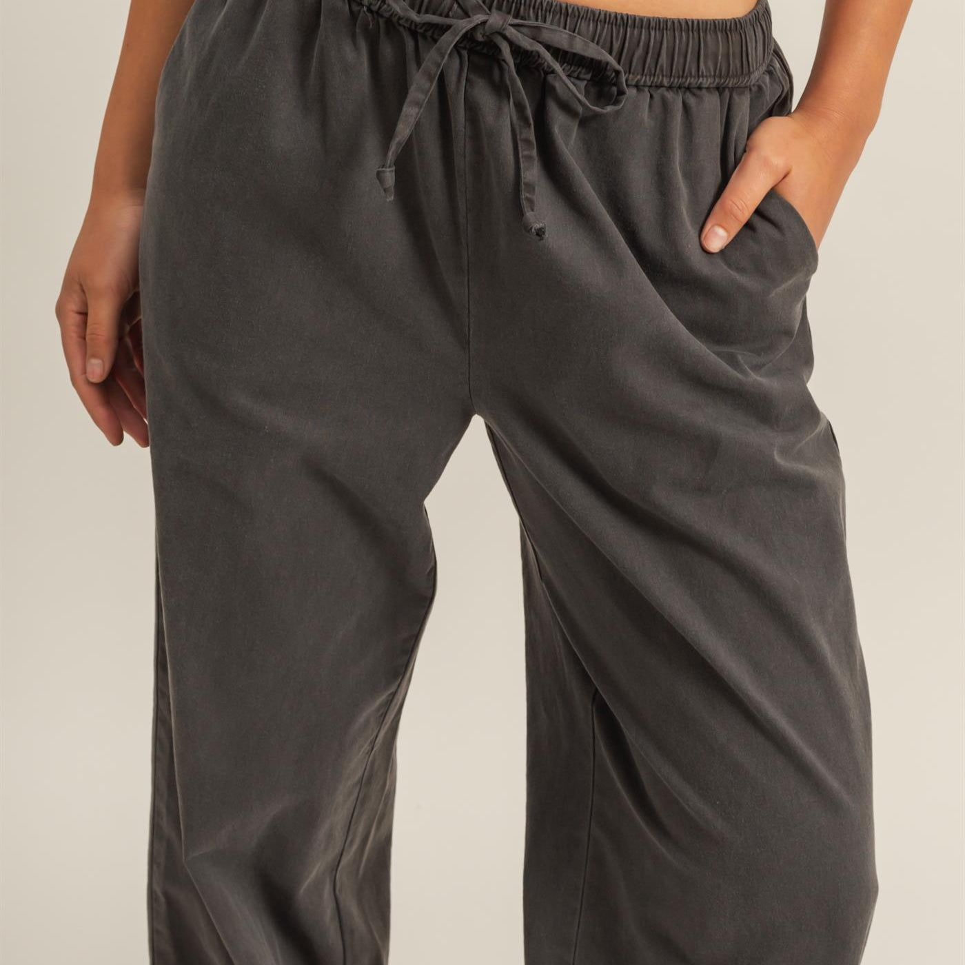 Wholesale Drawstring Waist Straight Leg Pants Pants DZ24A339 BLACK DOUBLE ZERO