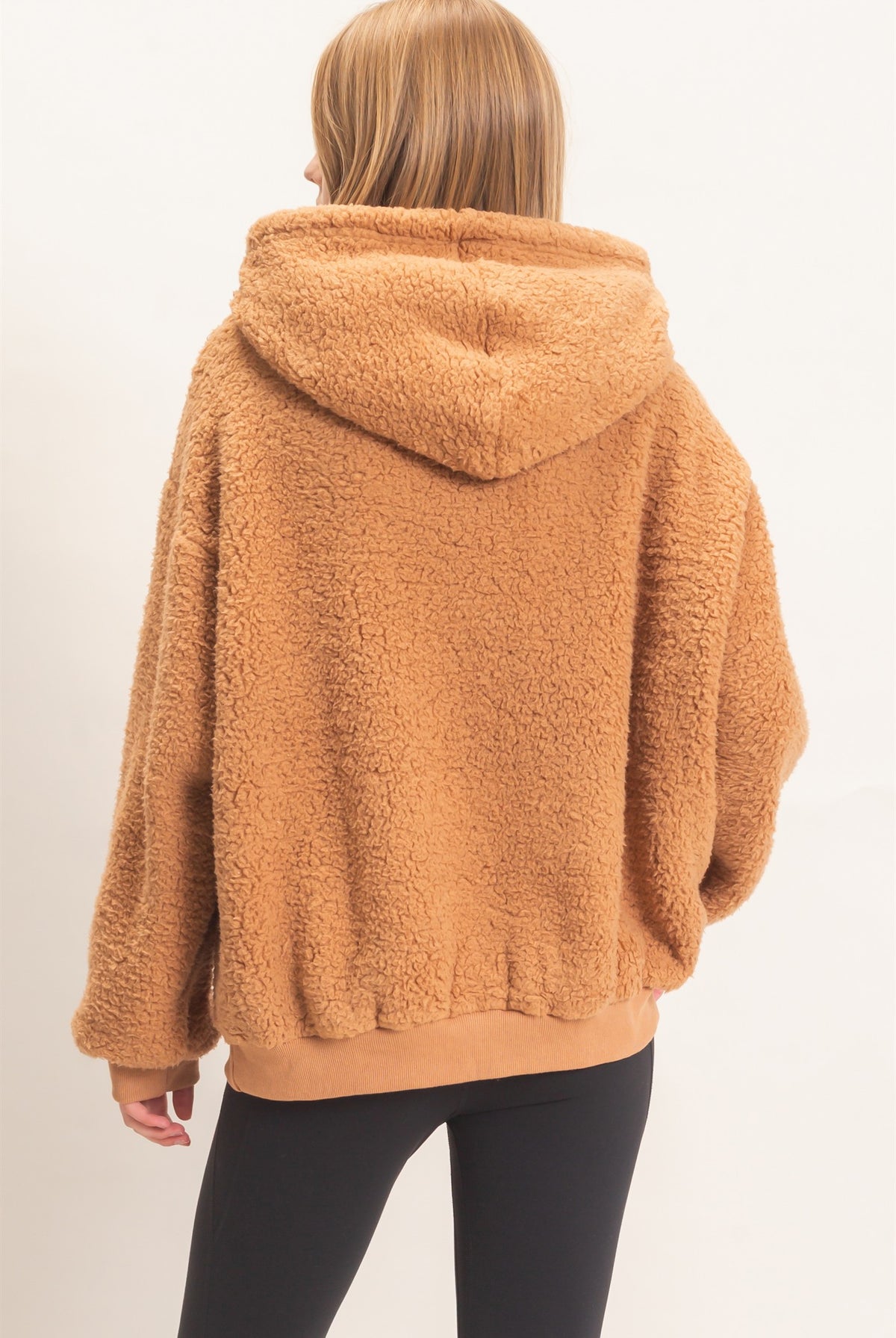 Wholesale Plush Sherpa Pullover Hoodie Hoodies HF26F289 CAMEL HYFVE
