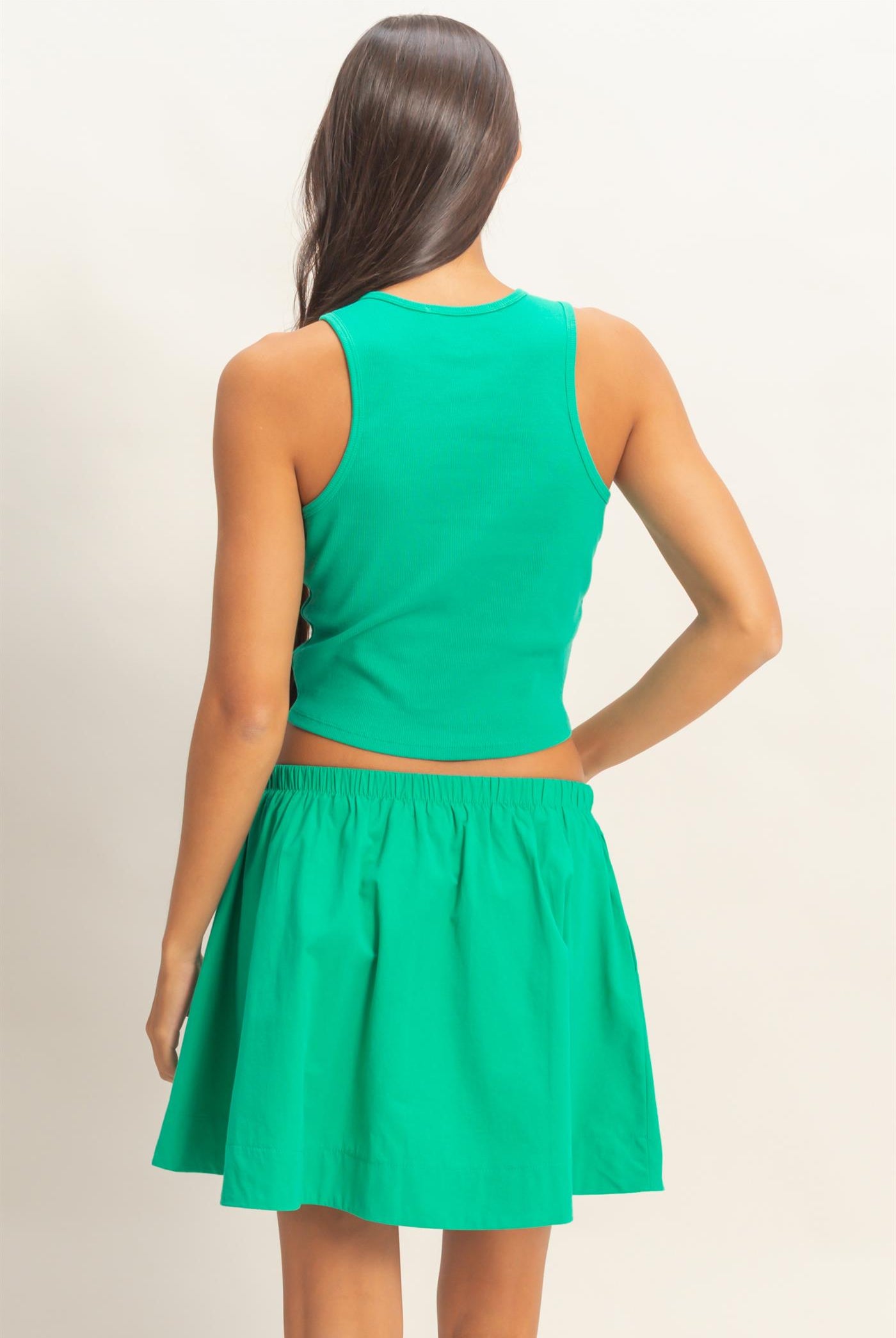 Wholesale Sleeveless Ribbed Top And Skirt Set Clothing DZ26C346-SET GREEN DOUBLE ZERO