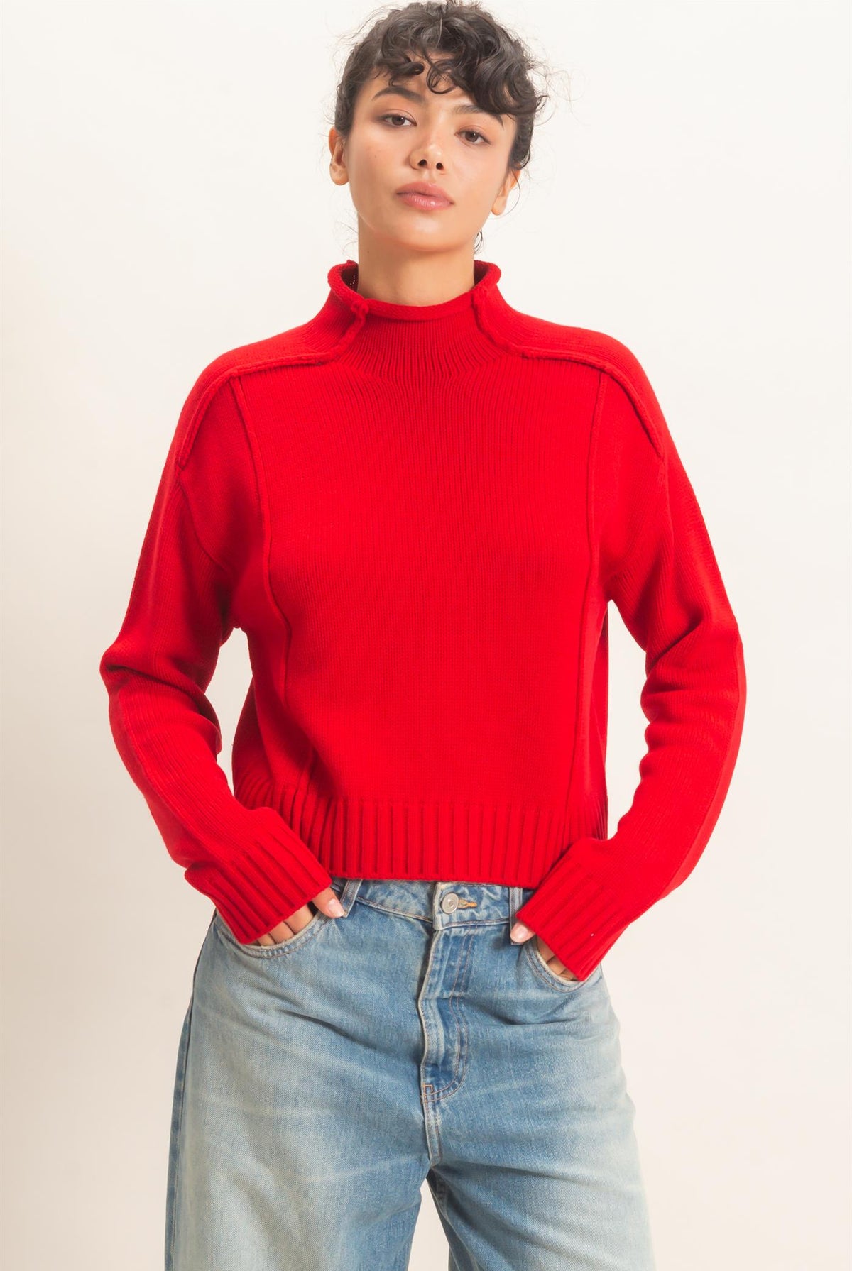 Wholesale Roll Neck Sweater With Reversed Seam Sweaters DZ26E271 RED DOUBLE ZERO
