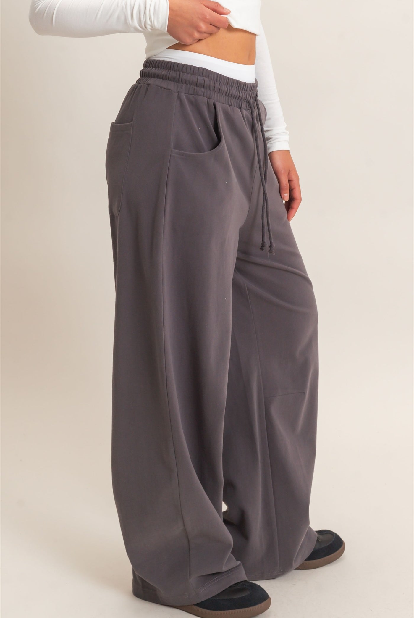 Wholesale Washed Barrel Sweatpants Pants DZ26E379 CHARCOAL DOUBLE ZERO