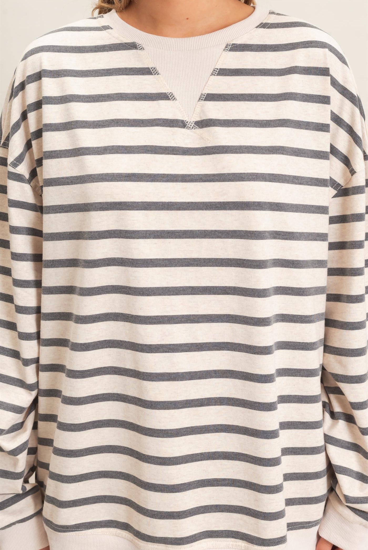 Wholesale Striped Long Sleeve Pullover Sweatshirts HF26F077 GRAY/ECRU HYFVE