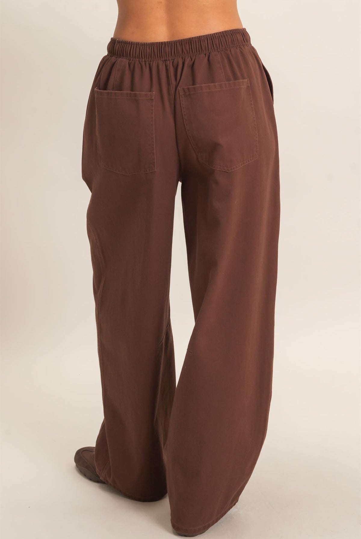 Wholesale Twill Elastic Waist Barrel Pants Pants DZ27A228 DARK BROWN DOUBLE ZERO