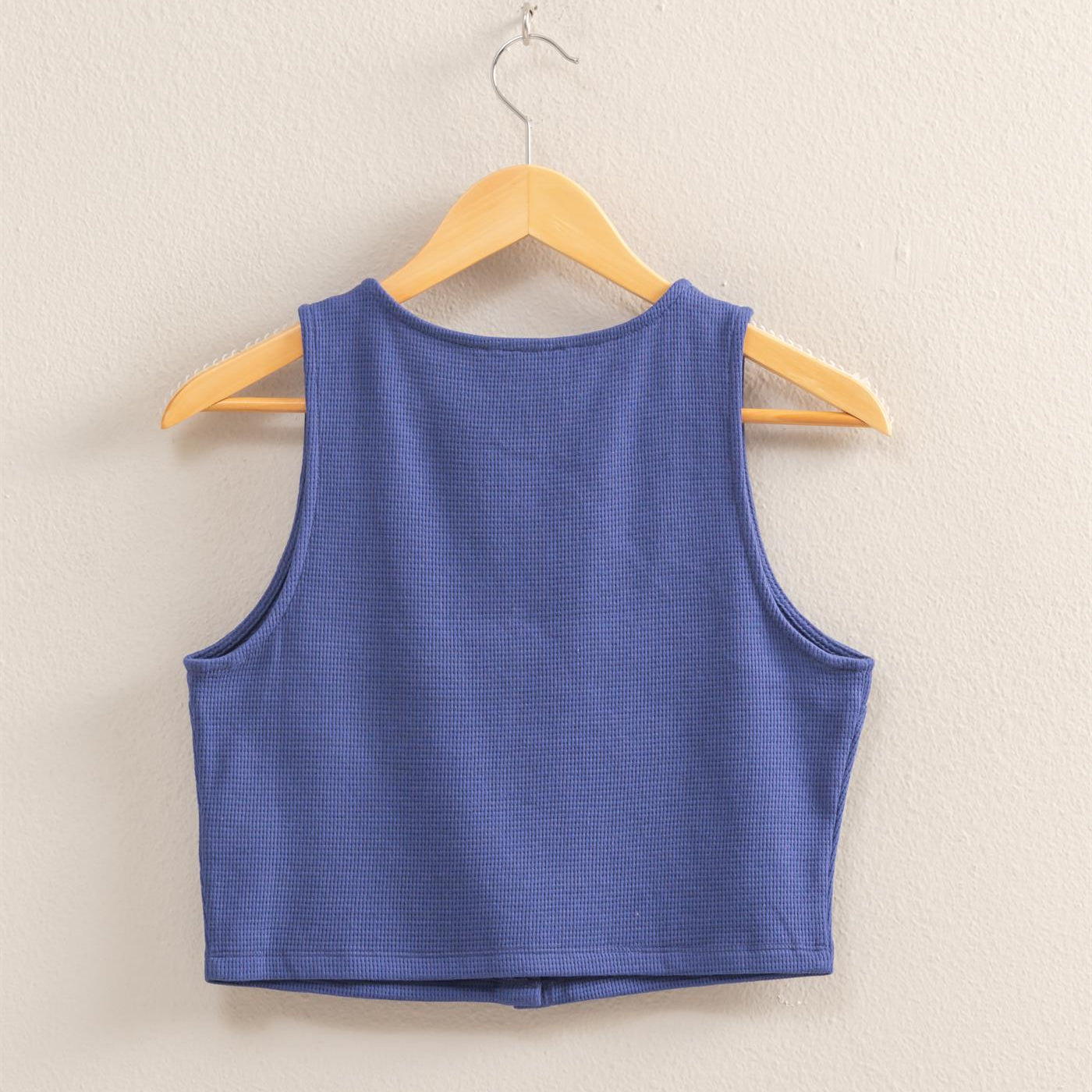 Wholesale Waffle Knit Button Down Sleeveless Vest Vests DZ25C154 DUSTY INDIGO DOUBLE ZERO