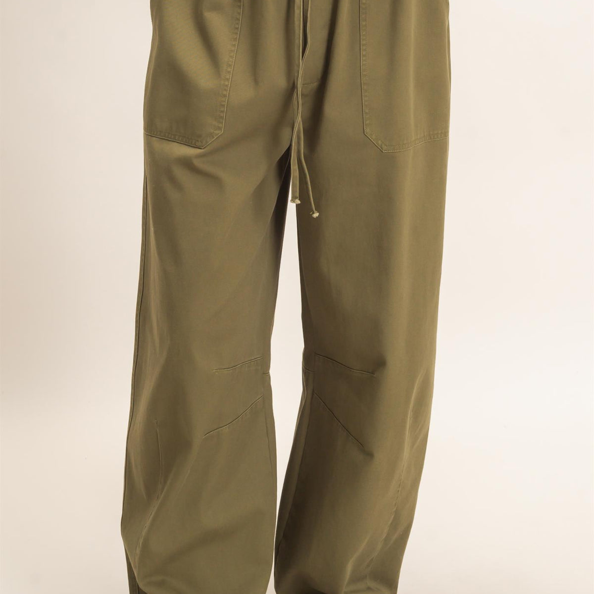 Wholesale Twill Elastic Waist Barrel Pants Pants DZ27A228 DARK OLIVE DOUBLE ZERO