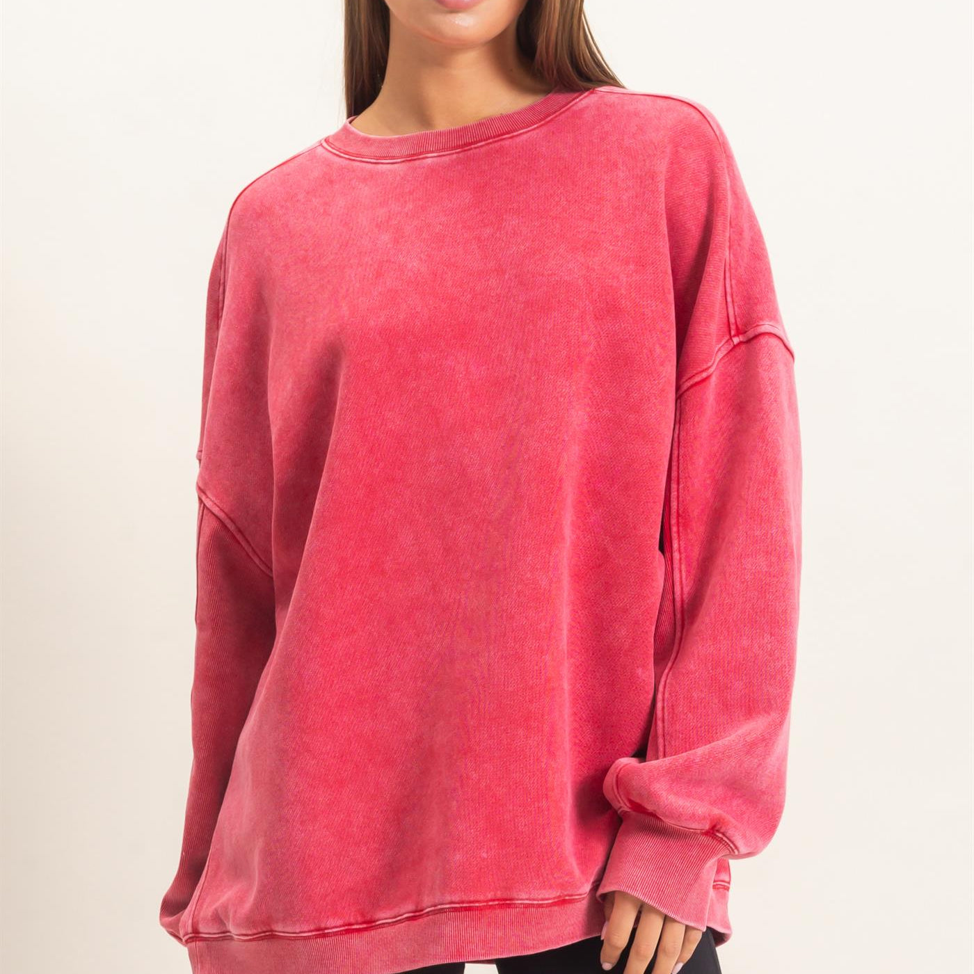 Wholesale Acid Wash Crew Neck Long Sleeve Sweatshirt Sweatshirts DZ26E268 RED DOUBLE ZERO