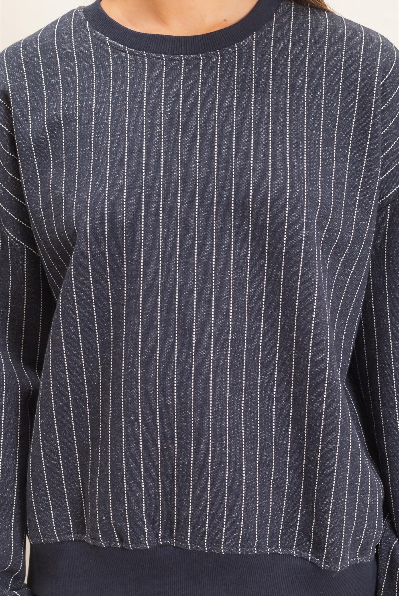 Wholesale Pinstripe Crew Neck Sweatshirt Sweatshirts DZ26E627 NAVY DOUBLE ZERO