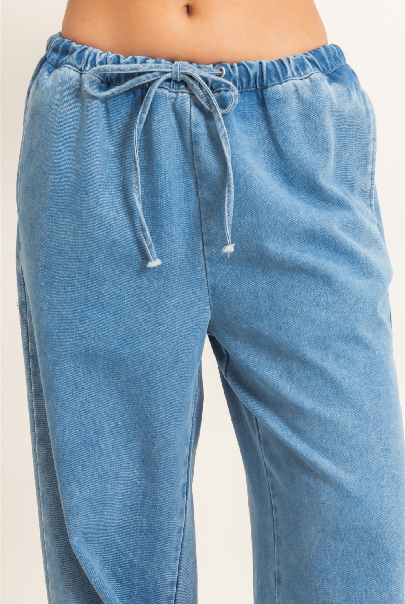 Wholesale Elastic Waist Wide Leg Denim Pants Pants DZ26E331 MEDIUM BLUE DOUBLE ZERO