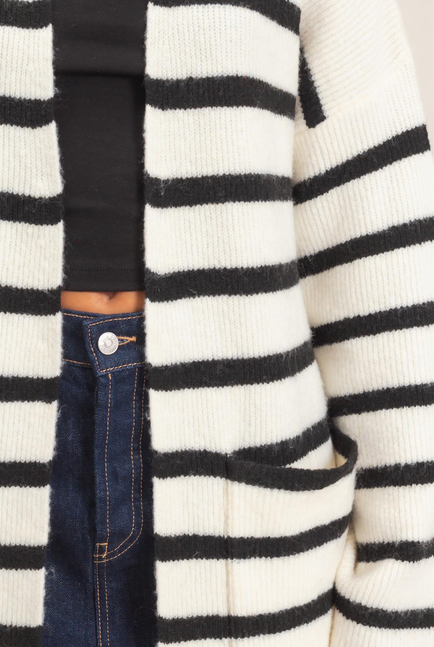 Wholesale Open Front Stripe Cardigan Cardigans DZ26C342 CREAM DOUBLE ZERO
