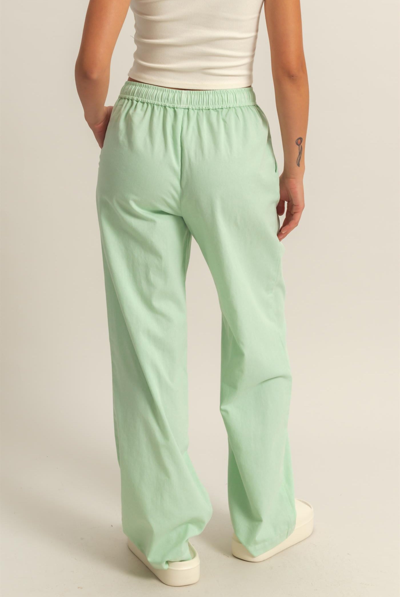 Wholesale Drawstring Waist Straight Leg Pants Pants DZ24A339 MINT DOUBLE ZERO