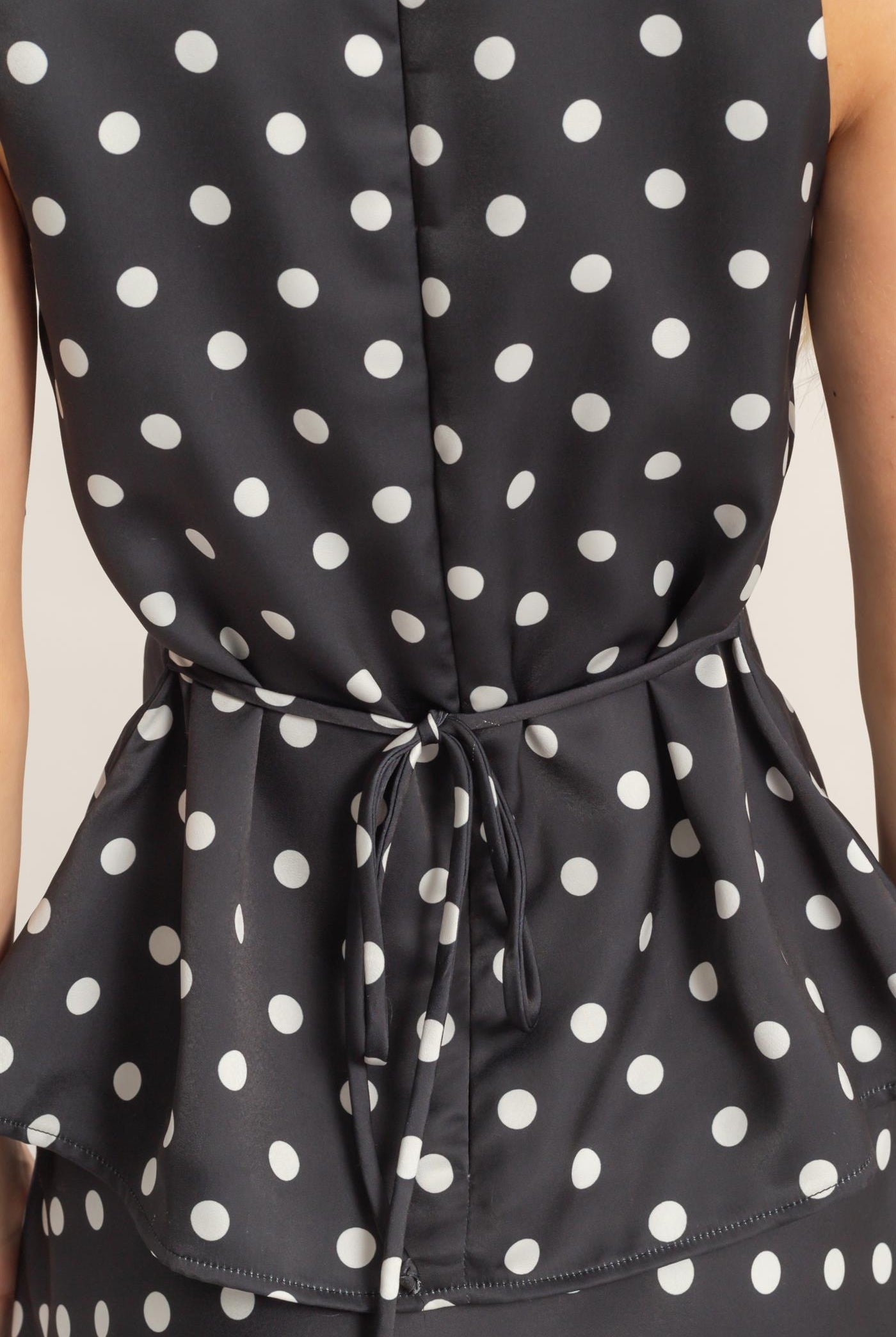 Wholesale Polka Dot V-Neck Satin Top Clothing Tops DZ26C198 BLACK DOUBLE ZERO