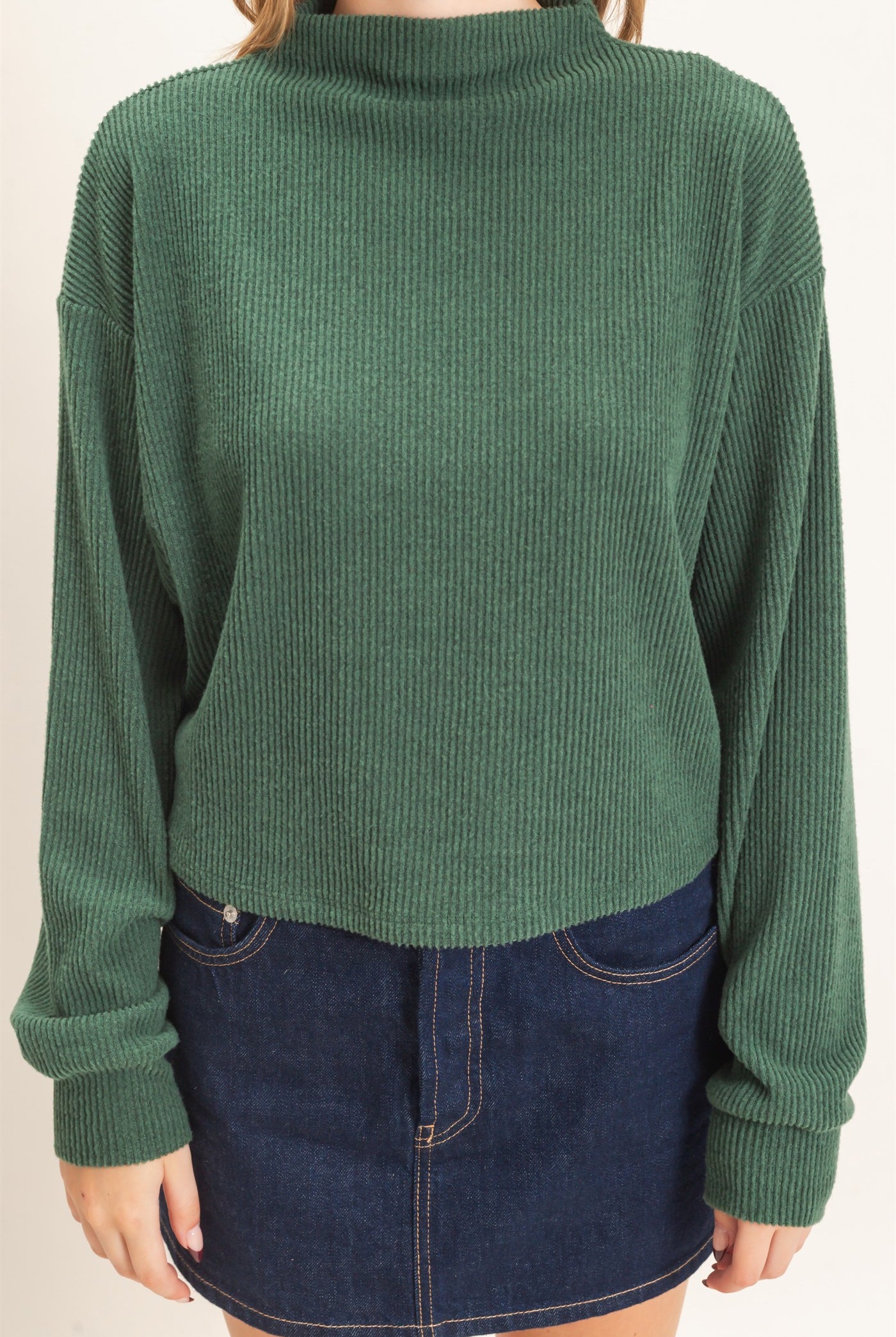 Wholesale Ribbed Mock Neck Top Clothing Tops HF26F030 GREEN HYFVE