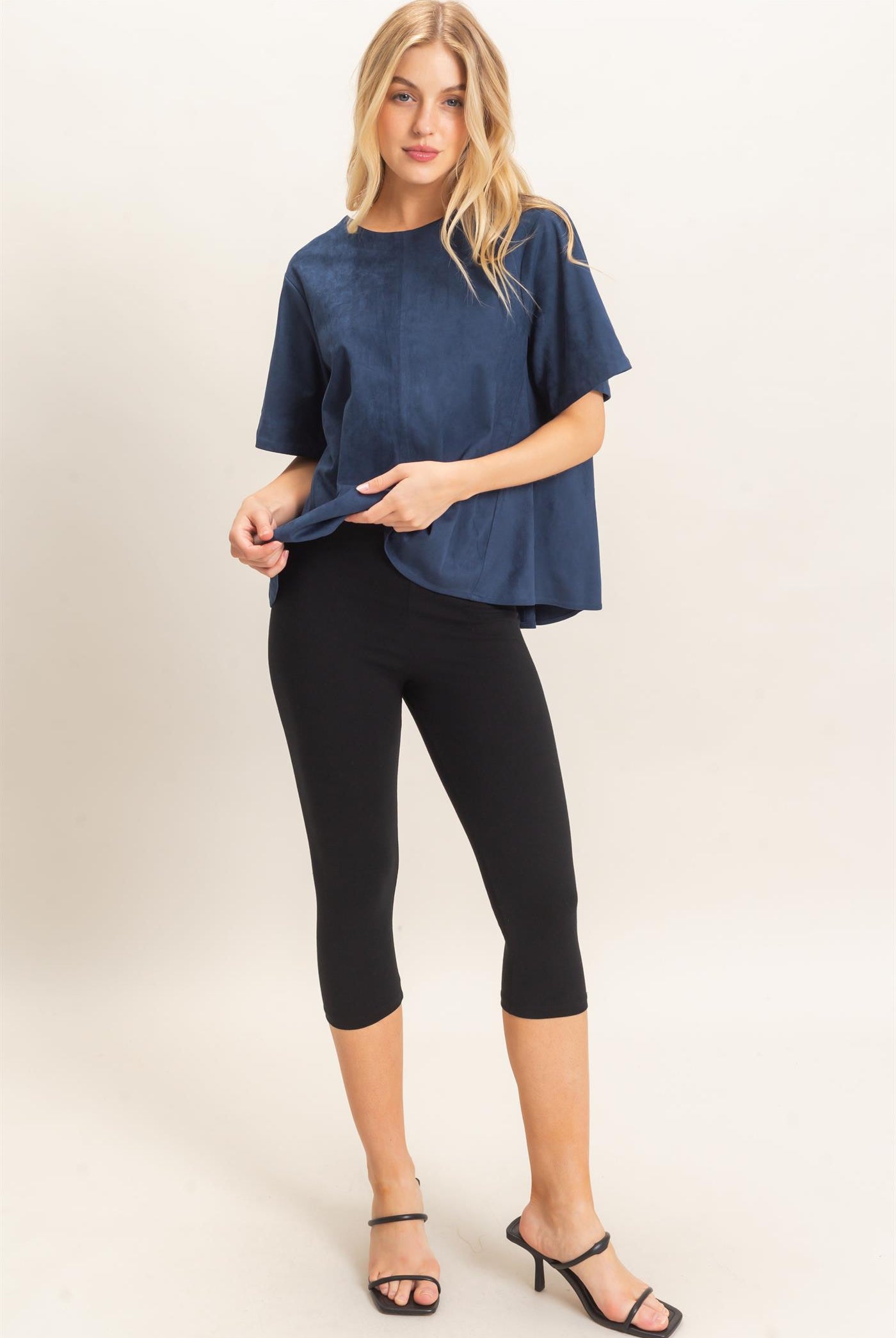Wholesale Suede Boat Neck Top Clothing Tops HF26E351 MIDNIGHT NAVY HYFVE