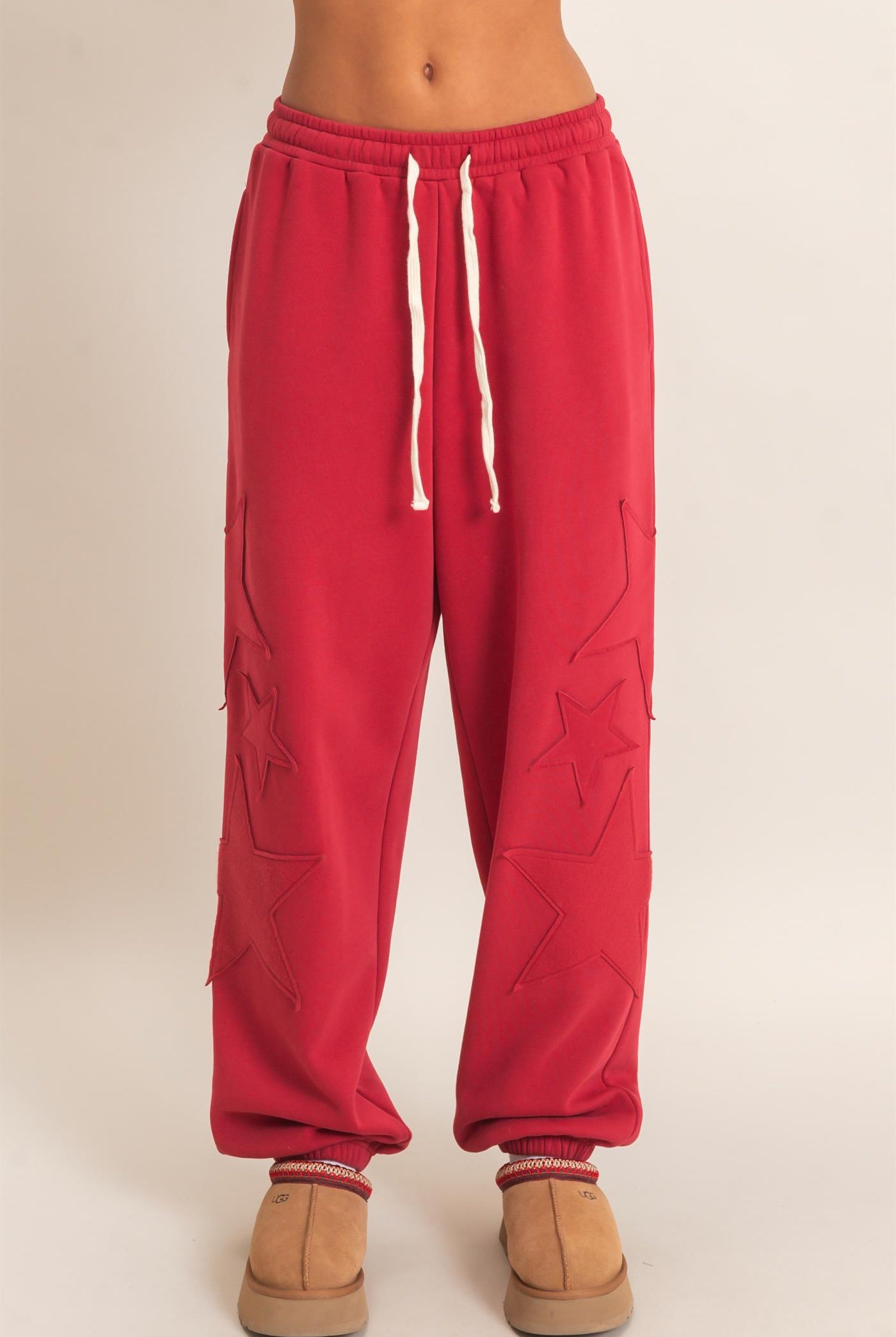 Wholesale Star Patch Jogger Pants Joggers DZ26E889 DARK RED DOUBLE ZERO