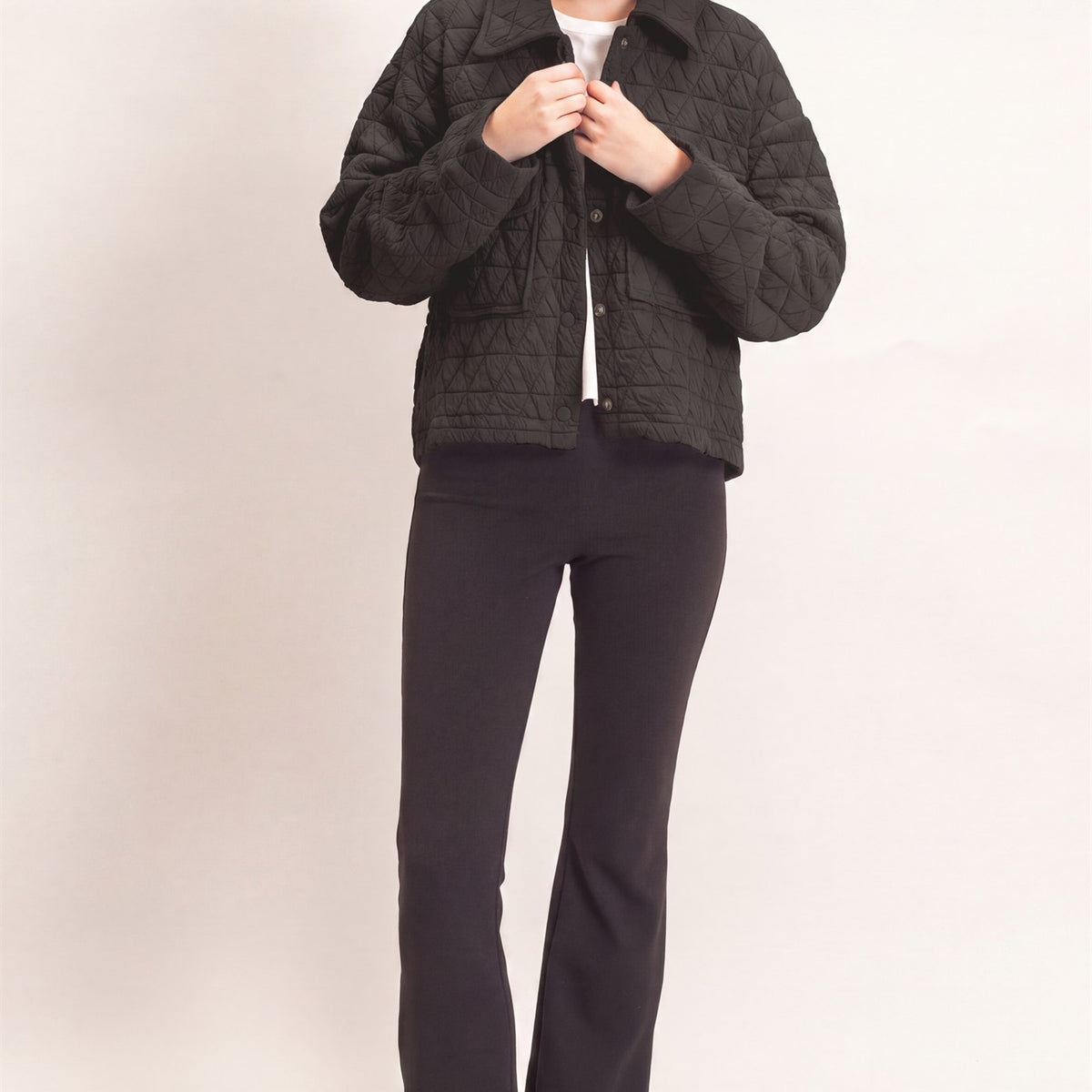 Wholesale Triangle Quilted Button-Up Jacket Coats & Jackets HF26F145 BLACK DOUBLE ZERO