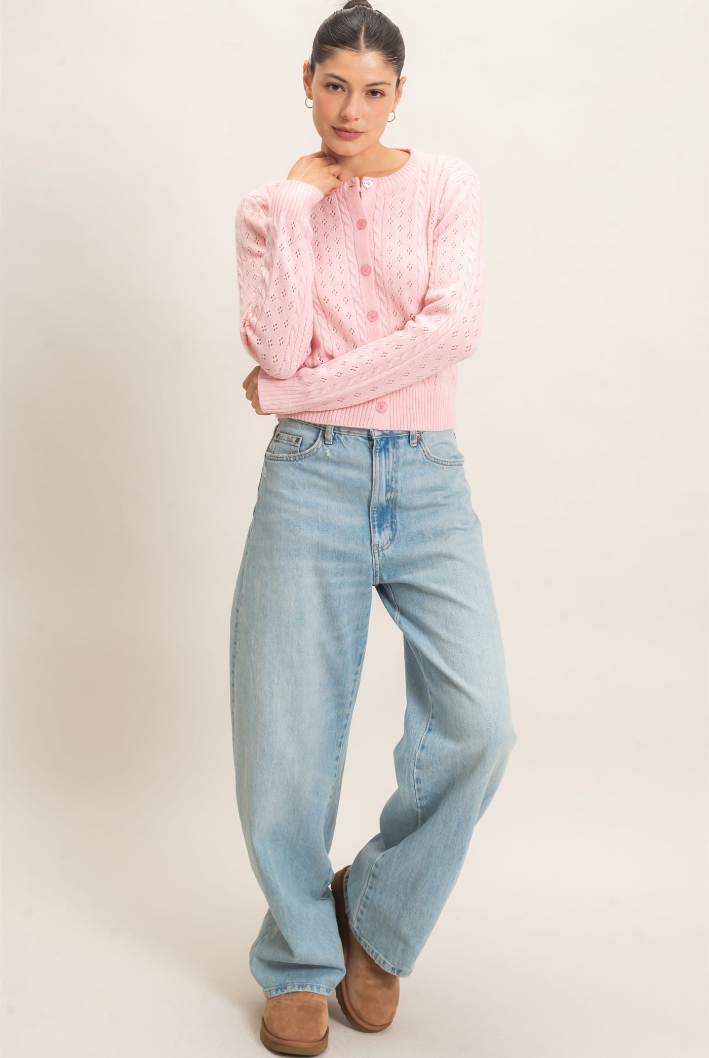 Wholesale Cable Knit Cardigan Cardigans HF26E150 PINK HYFVE