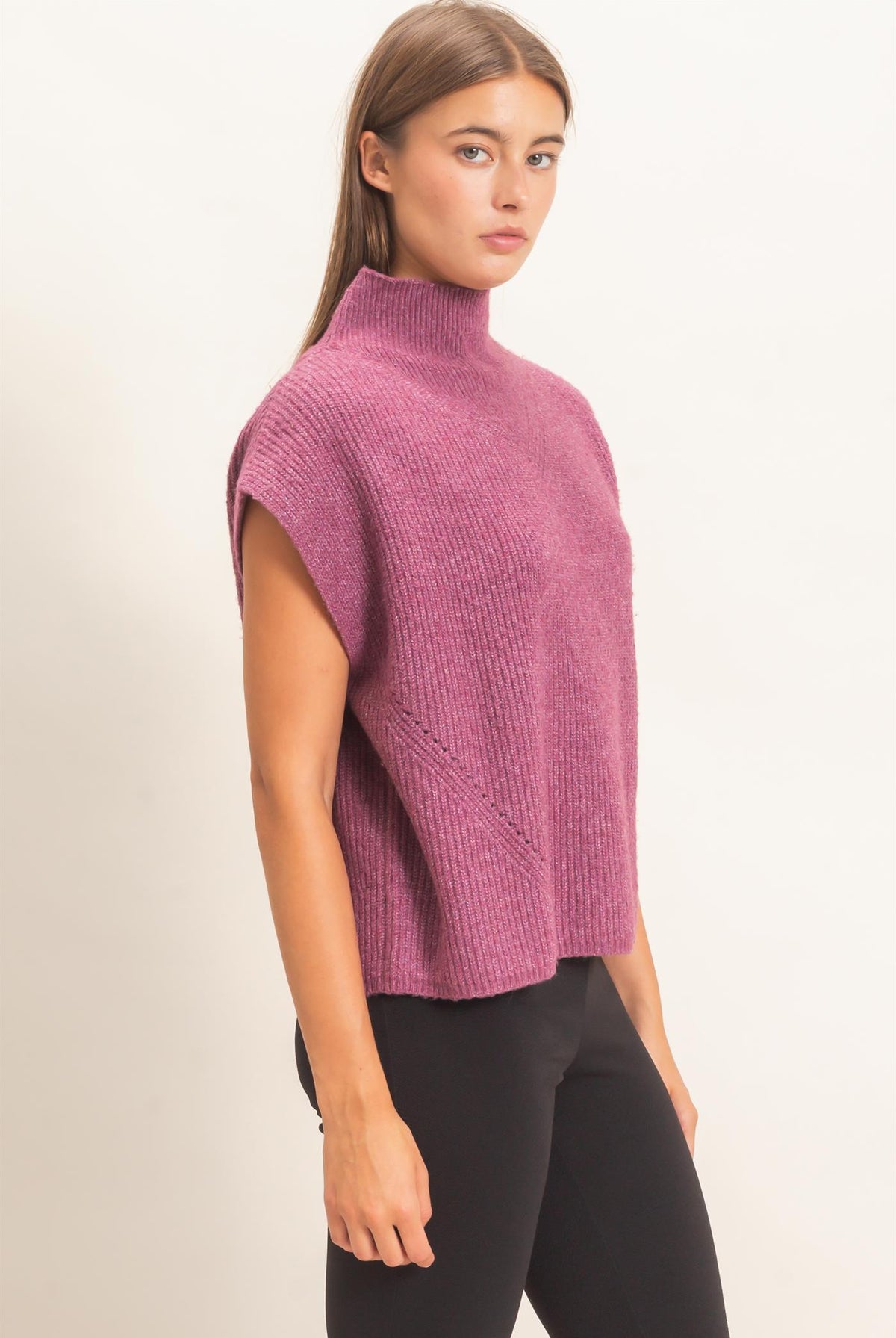 Wholesale Sleeveless High Neck Sweater Sweaters DZ26E295 PLUM DOUBLE ZERO