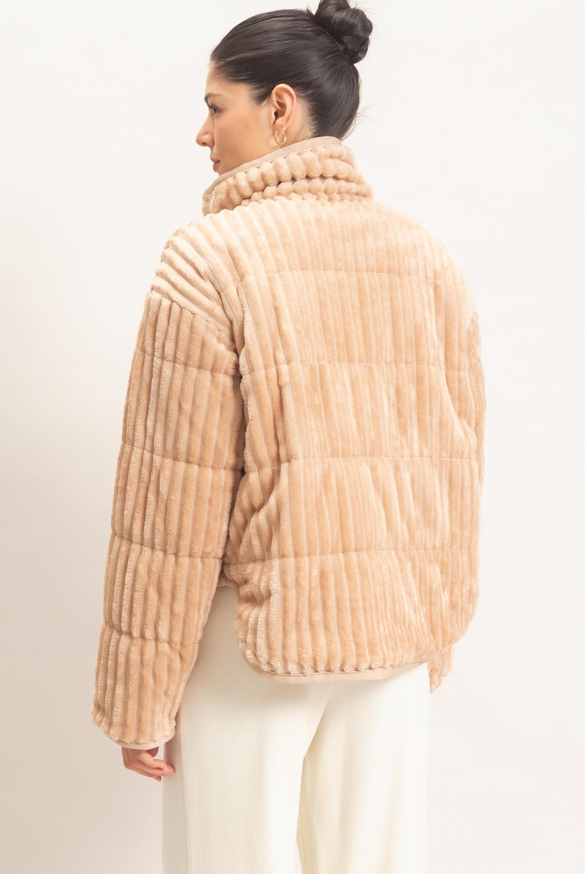 Wholesale Quilted Corduroy Zip-Up Jacket Coats & Jackets HF26E753 BEIGE HYFVE