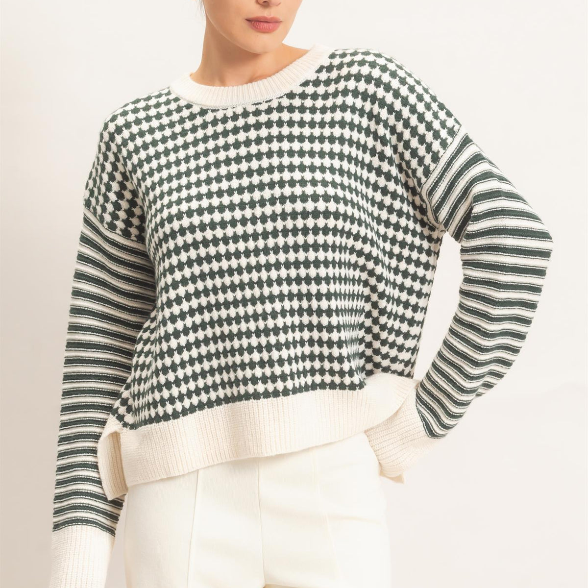 Wholesale Mixed Pattern Long Sleeve Sweater Sweaters HF26E821 HUNTER GREEN HYFVE