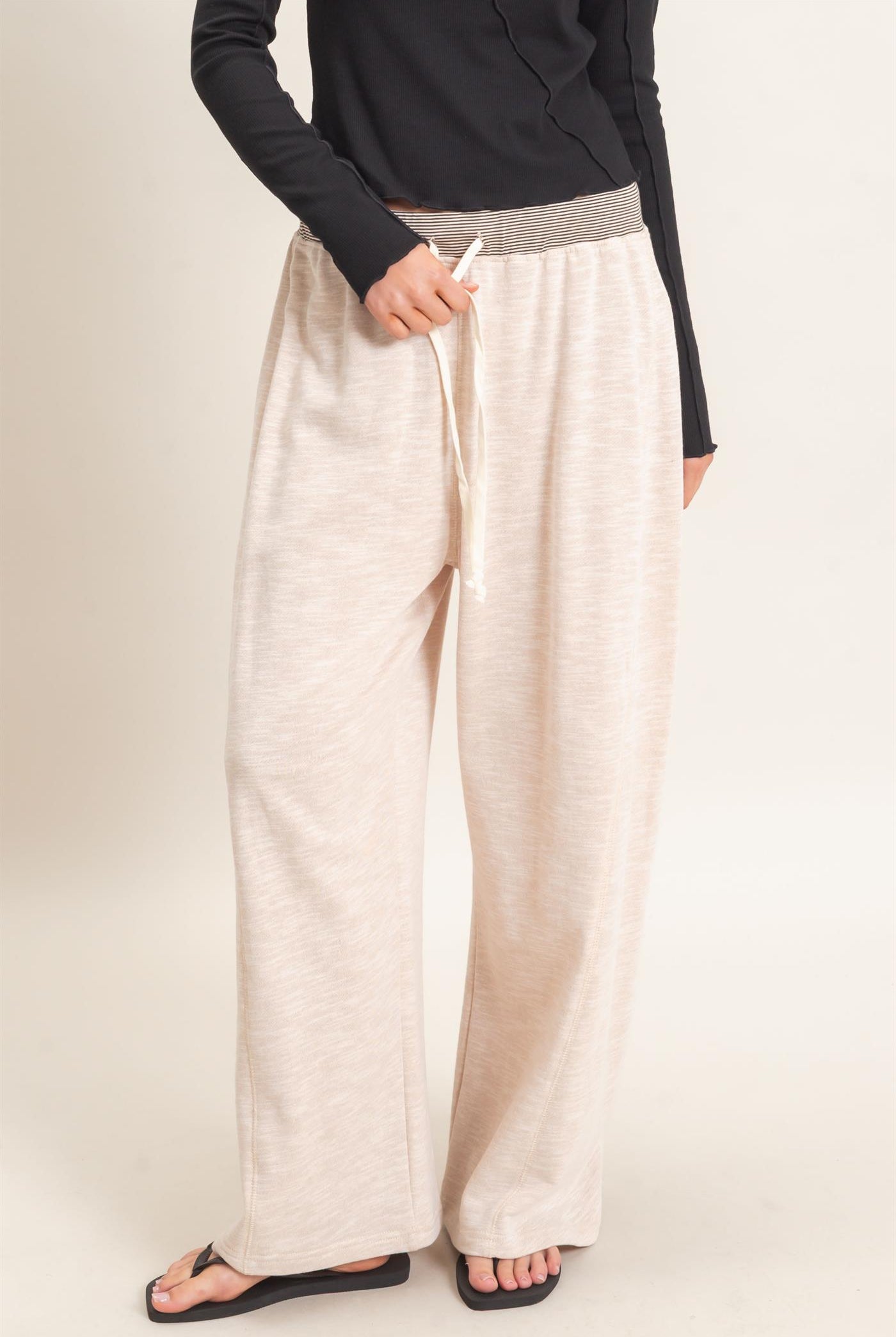 Wholesale Striped Waist Drawstring Pants Pants HF26E558 OATMEAL HYFVE