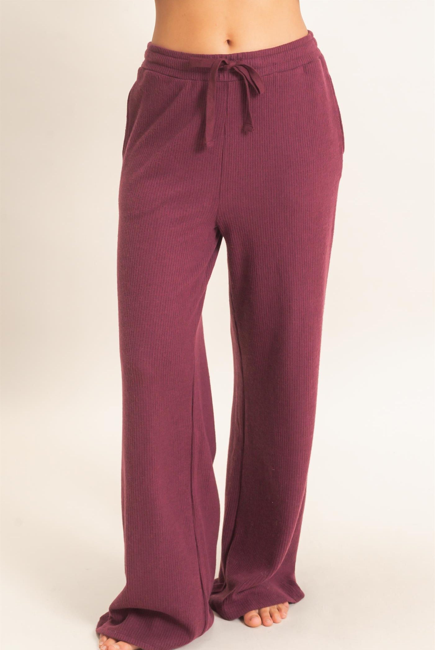 Wholesale Brushed Waffle Drawstring Pants Pants DZ26F313 DARK CHERRY DOUBLE ZERO