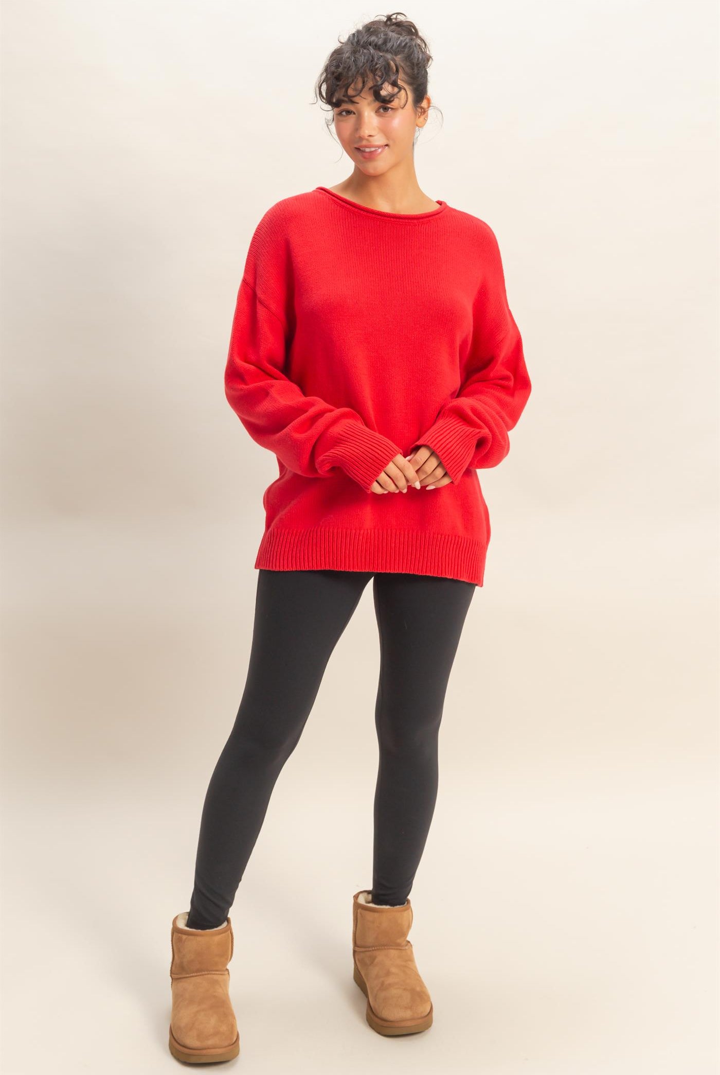 Wholesale Oversized Rolll Neck Knit Sweater Sweaters DZ25E908 RED DOUBLE ZERO