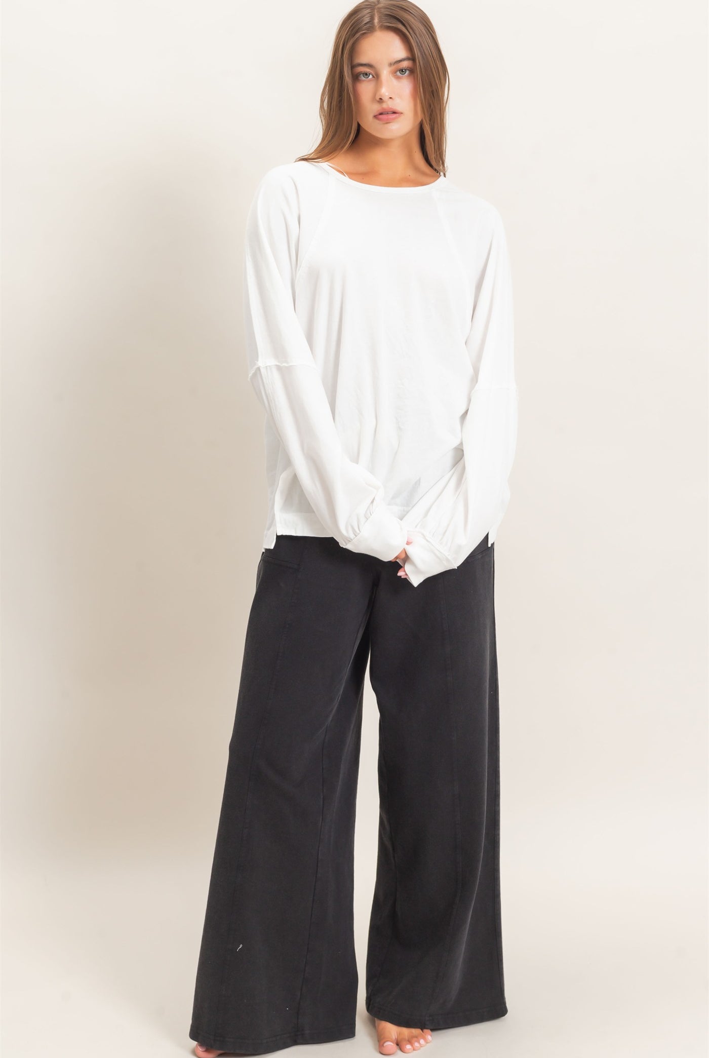 Wholesale Raglan Sleeve Snow Wash Top Shirts DZ26E945 WHITE DOUBLE ZERO