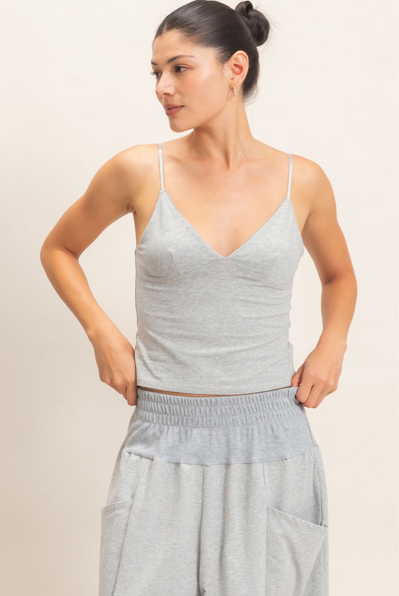 Wholesale Spaghetti Strap Bralette Top Camisoles HF26E621 HEATHER GRAY HYFVE
