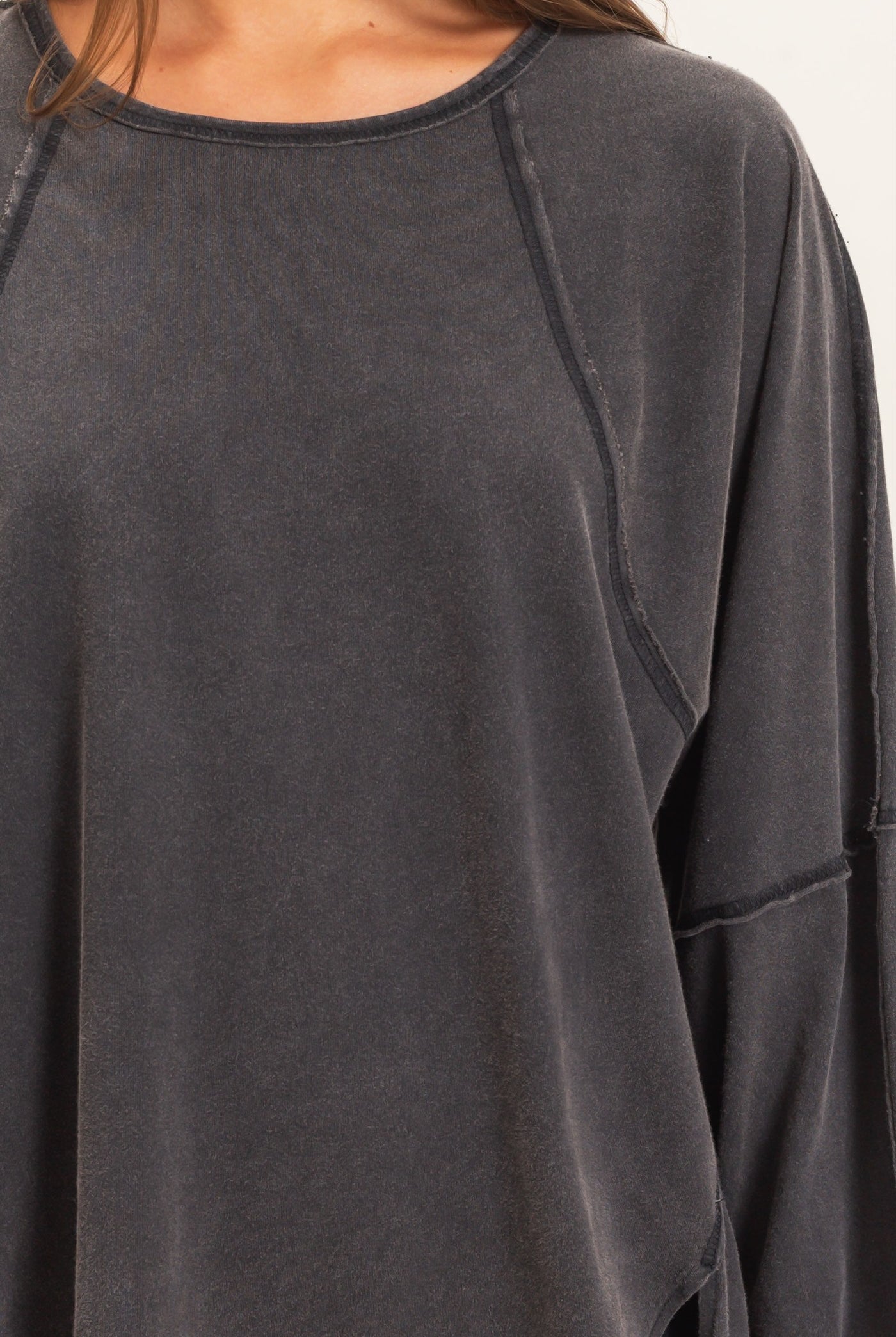 Wholesale Raglan Sleeve Snow Wash Top Shirts DZ26E945 BLACK DOUBLE ZERO