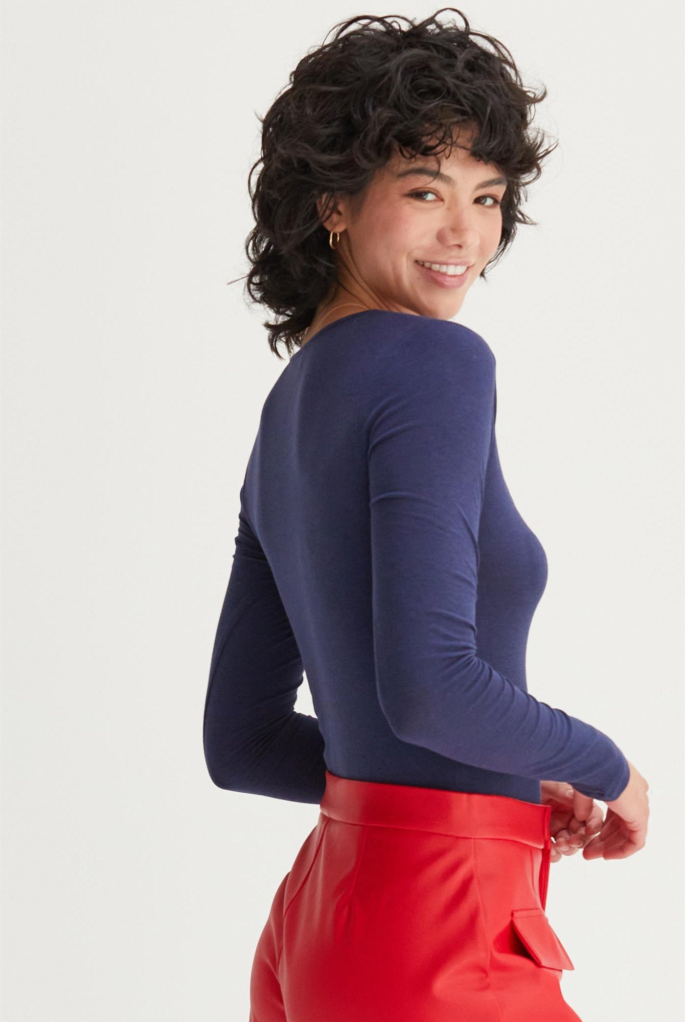 Wholesale Square Neck Long Sleeve Bodysuit Bodysuits DZ24E767 DARK NIGHT DOUBLE ZERO