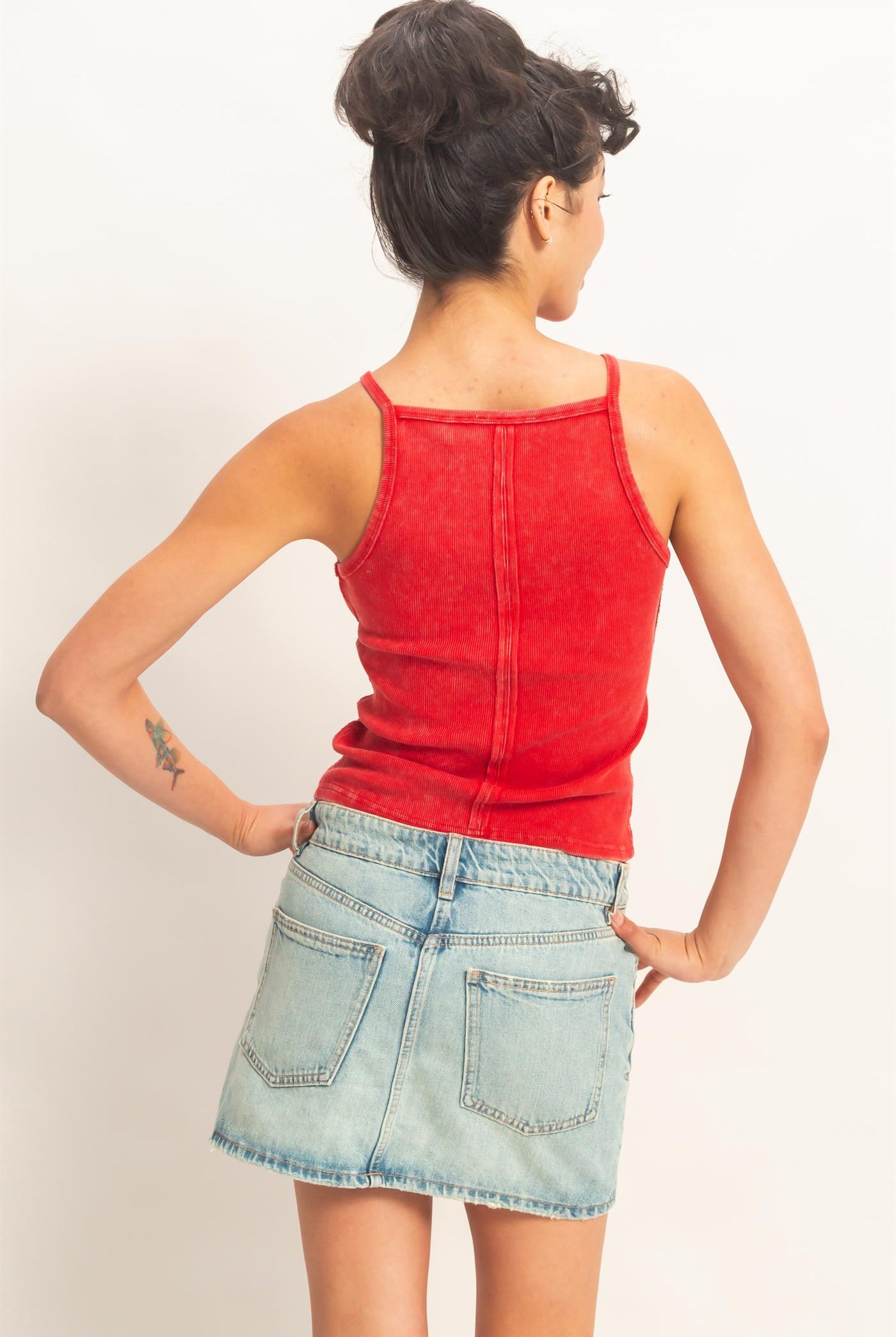 Wholesale Square Neck Acid Wash Tank Top Tank Tops DZ26C105 RED DOUBLE ZERO