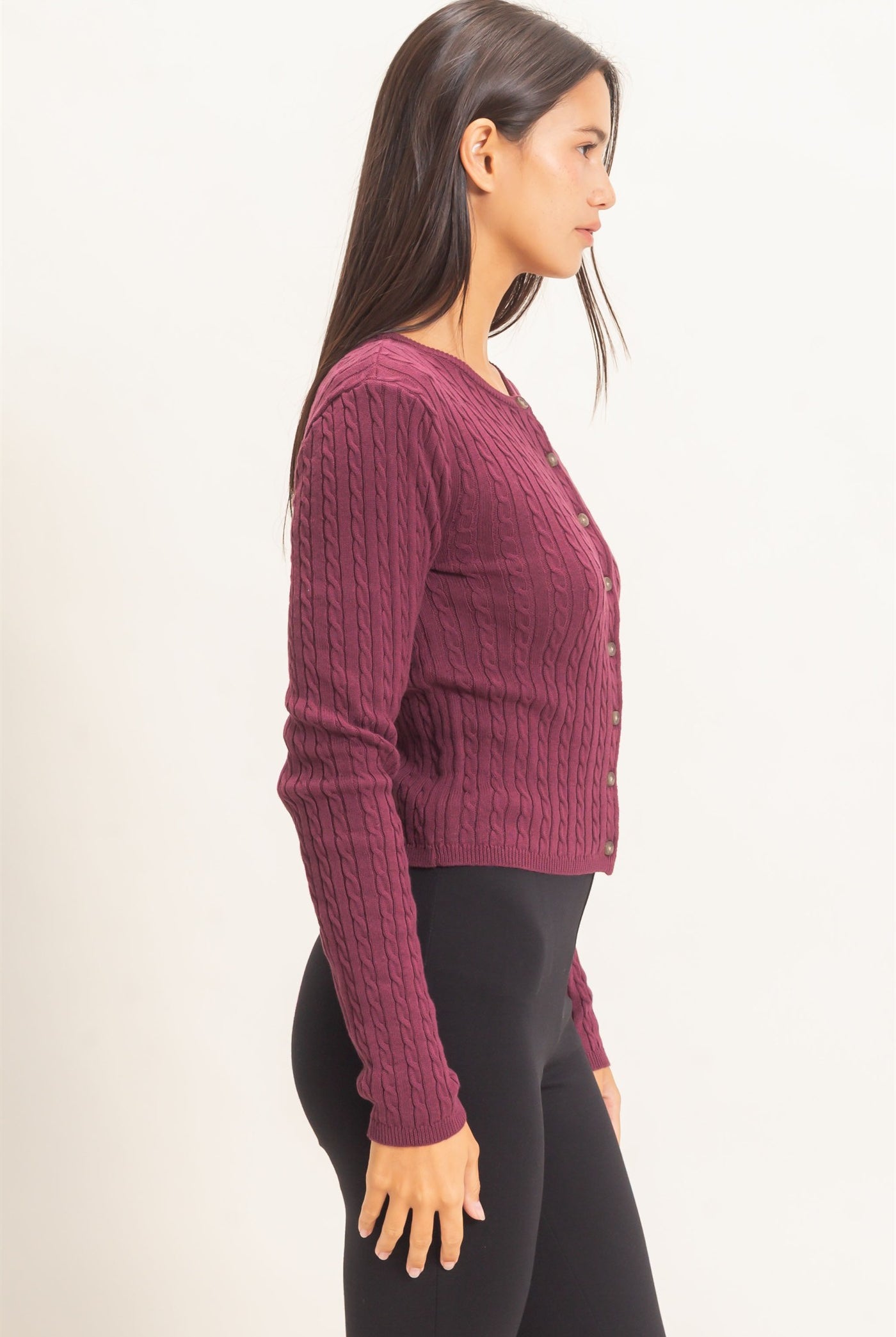 Wholesale Cable Knit Cardigan Cardigans DZ26E256 DARK CHERRY DOUBLE ZERO