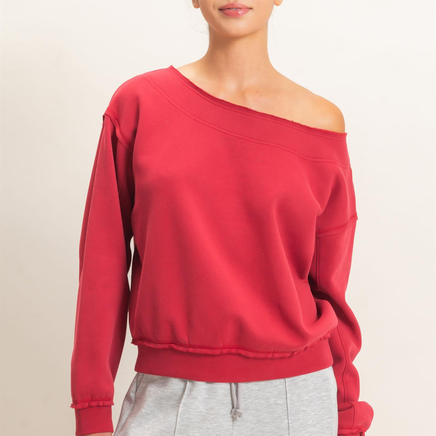 Wholesale Off Shoulder Sweatshirt Sweatshirts DZ26C880 DARK RED DOUBLE ZERO