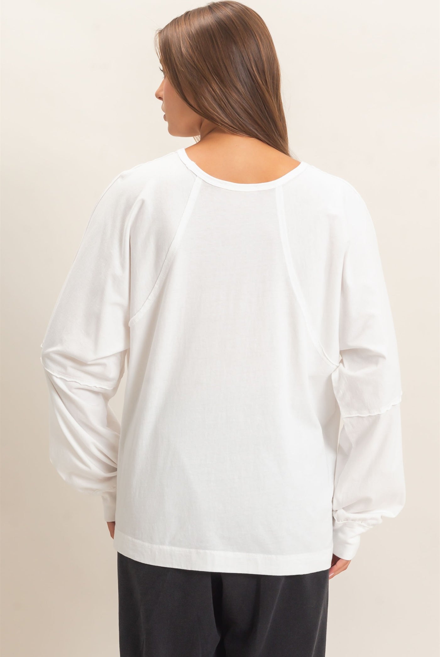 Wholesale Raglan Sleeve Snow Wash Top Shirts DZ26E945 WHITE DOUBLE ZERO