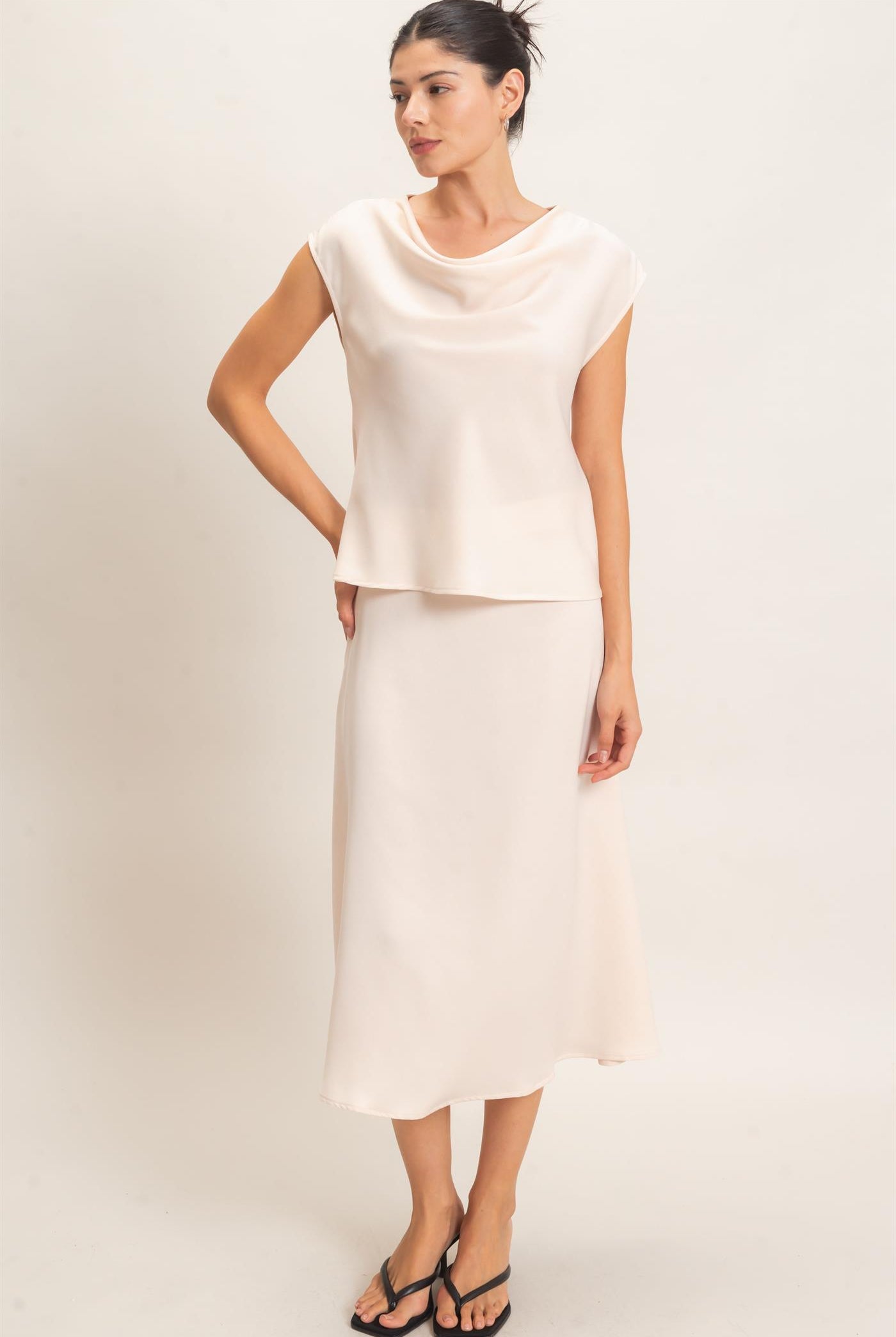 Wholesale Satin Cowl Neck Top And Skirt Set Clothing HF26C690-SET ALPACA HYFVE