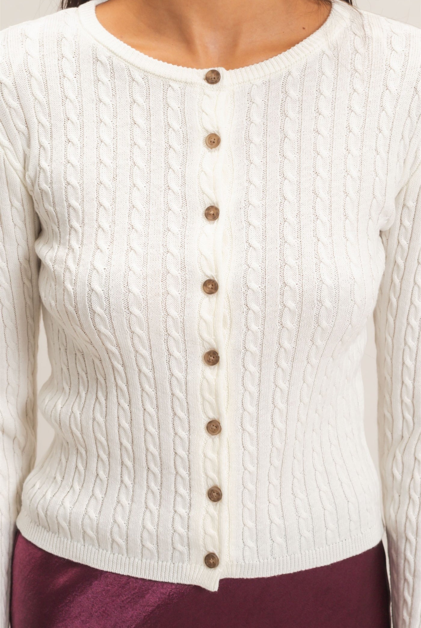 Wholesale Cable Knit Cardigan Cardigans DZ26E256 CREAM DOUBLE ZERO