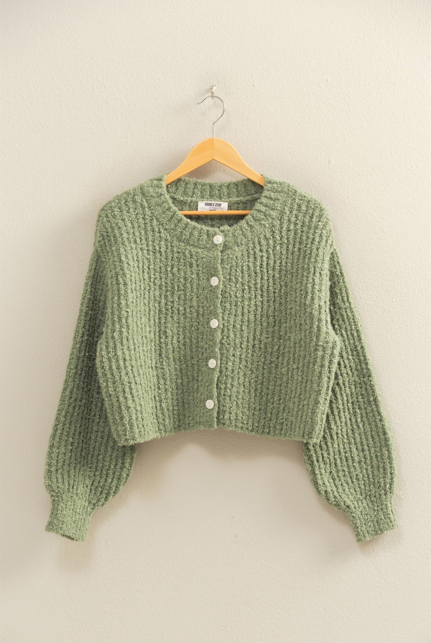 Wholesale Fluffy Knit Button-Up Cardigan Sweater Cardigans DZ25E592 SAGE GREEN DOUBLE ZERO