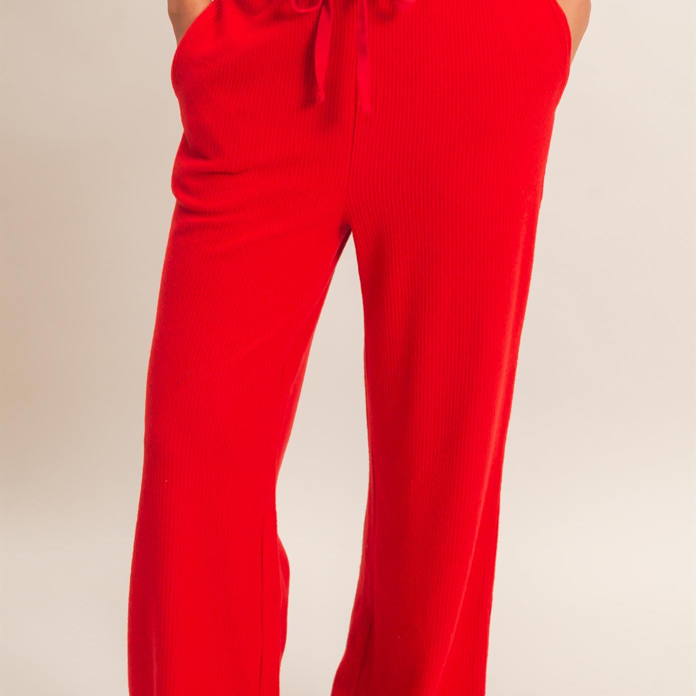 Wholesale Brushed Waffle Drawstring Pants Pants DZ26F313 RED DOUBLE ZERO