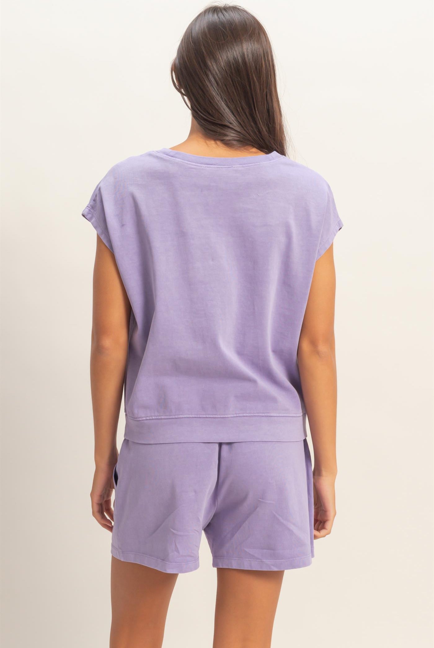 Wholesale Sleeveless Crew Neck Top and Shorts Set Clothing DZ26A028-SET DUSTY PURPLE DOUBLE ZERO