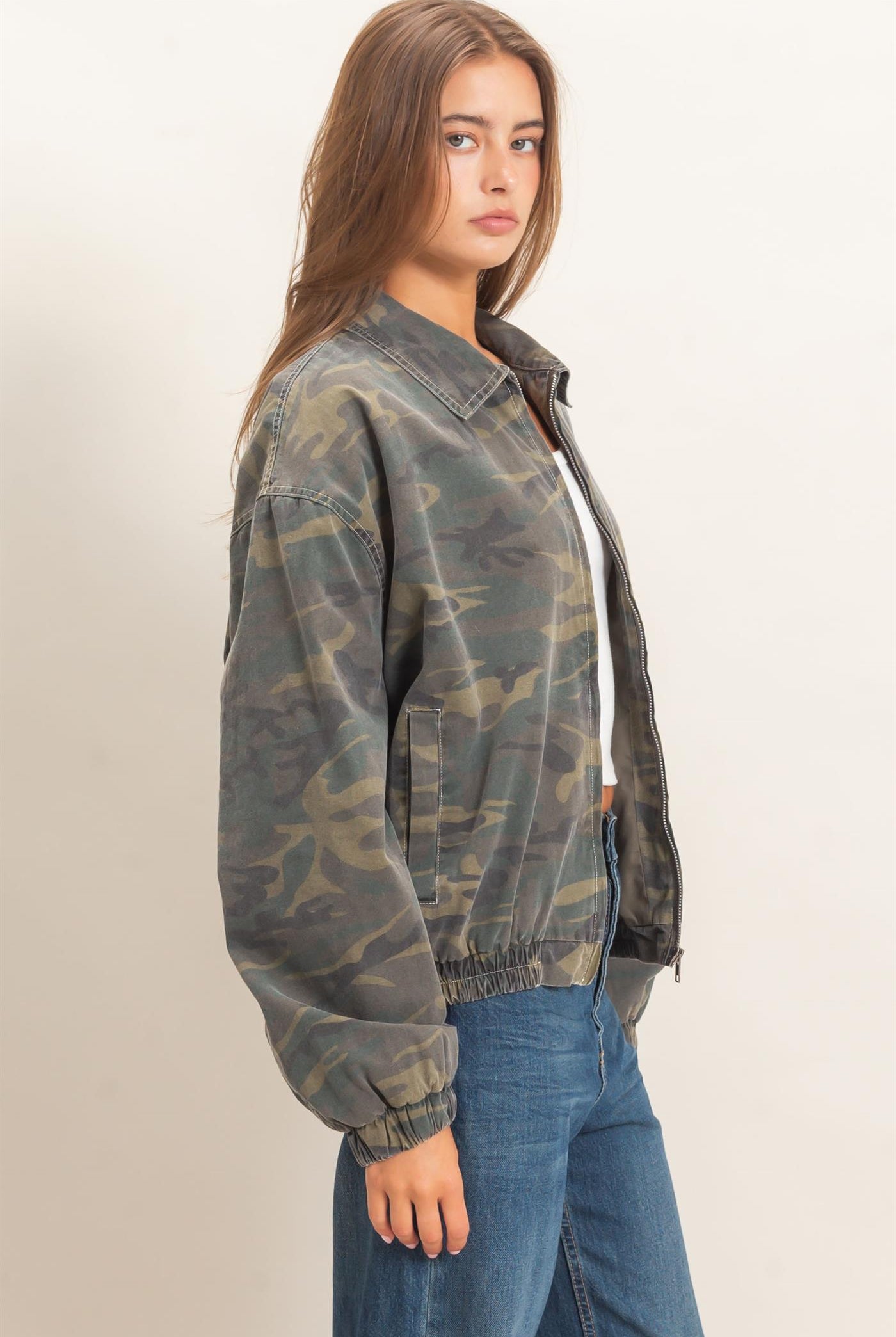 Wholesale Camouflage Zip-Up Jacket Coats & Jackets DZ26E398 DARK GREEN DOUBLE ZERO
